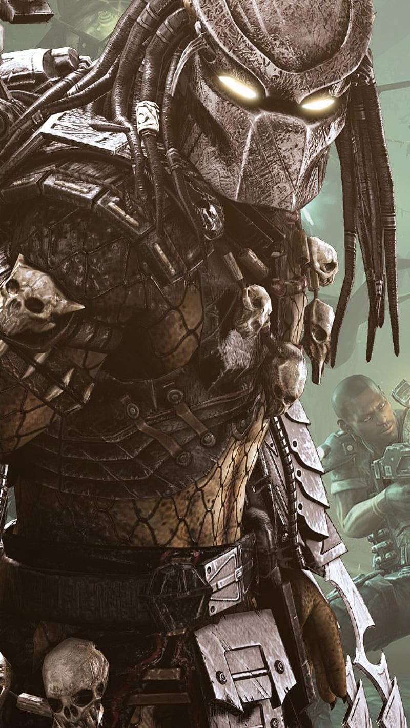 Predator, Ganzkörper, Waffen, Totenschädel, Hochformat, Hintergrundbild für iPhone und Android