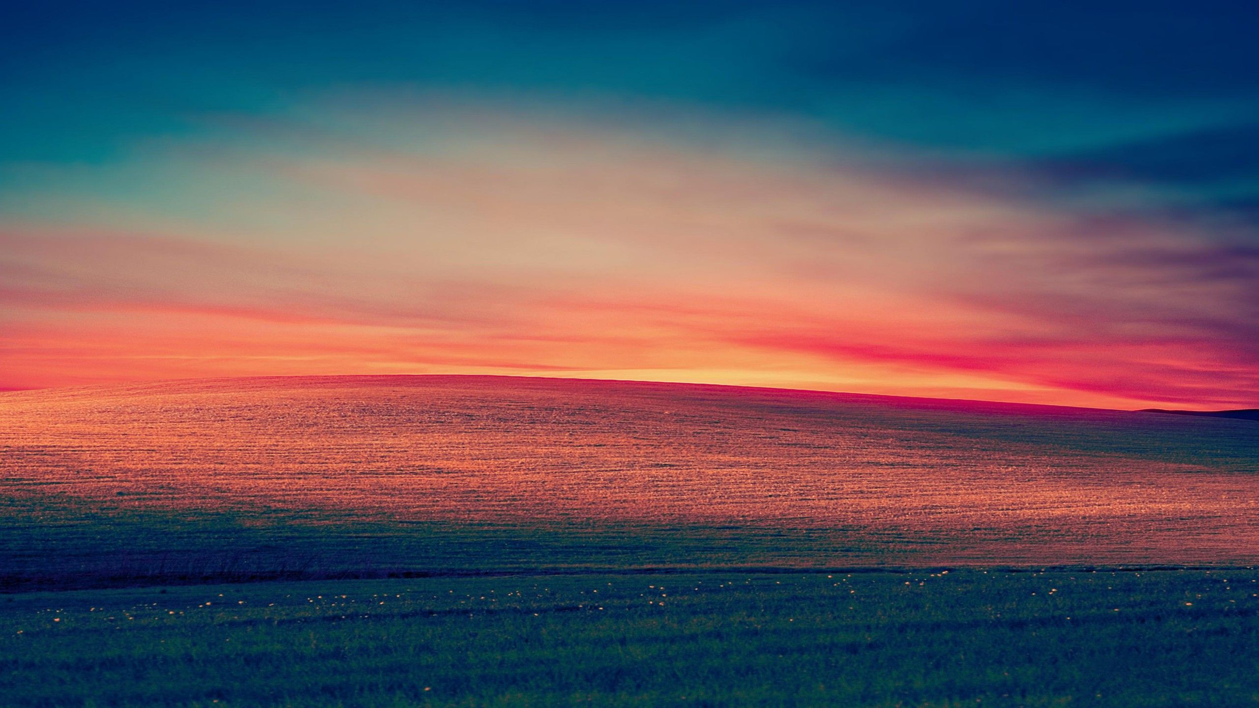 Sonnenuntergang, Ebene, Rote Wolken, Horizont, 2560x1440, 2K-Hintergrundbild für PC