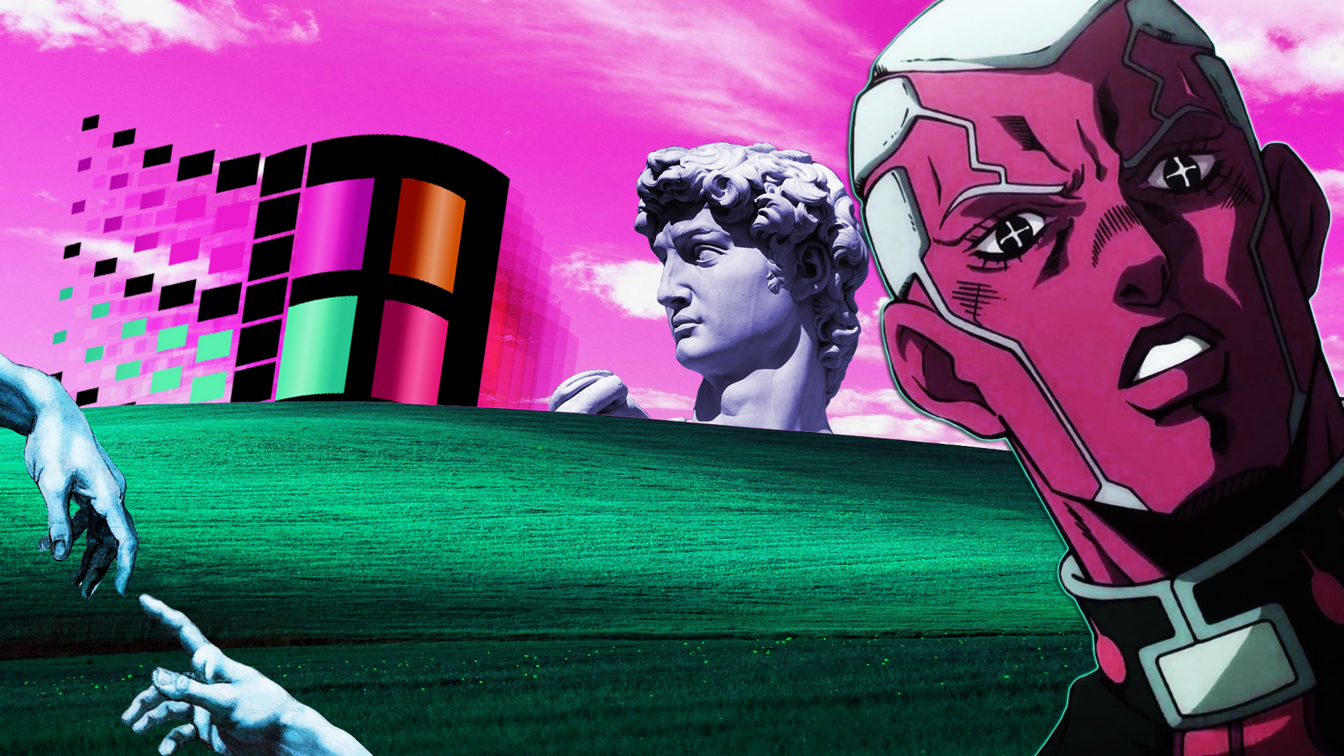 JoJo's Bizarre Adventure, Vaporwave, David-Statue, Windows-Logo, Pink, Full HD, Laptop-Hintergrundbild