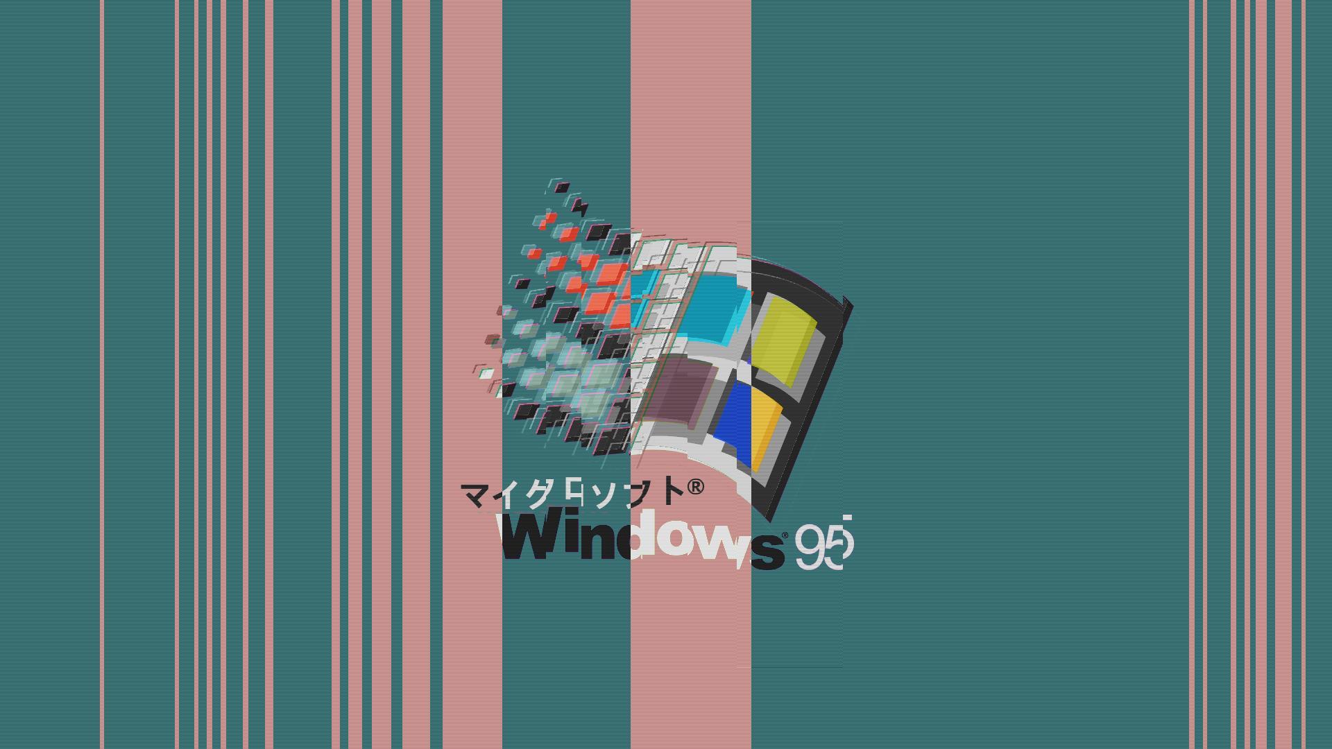 Windows 95, Windows-Logo, Katakana, Streifen, Retro, Full HD 1080p, Desktop-Hintergrundbild