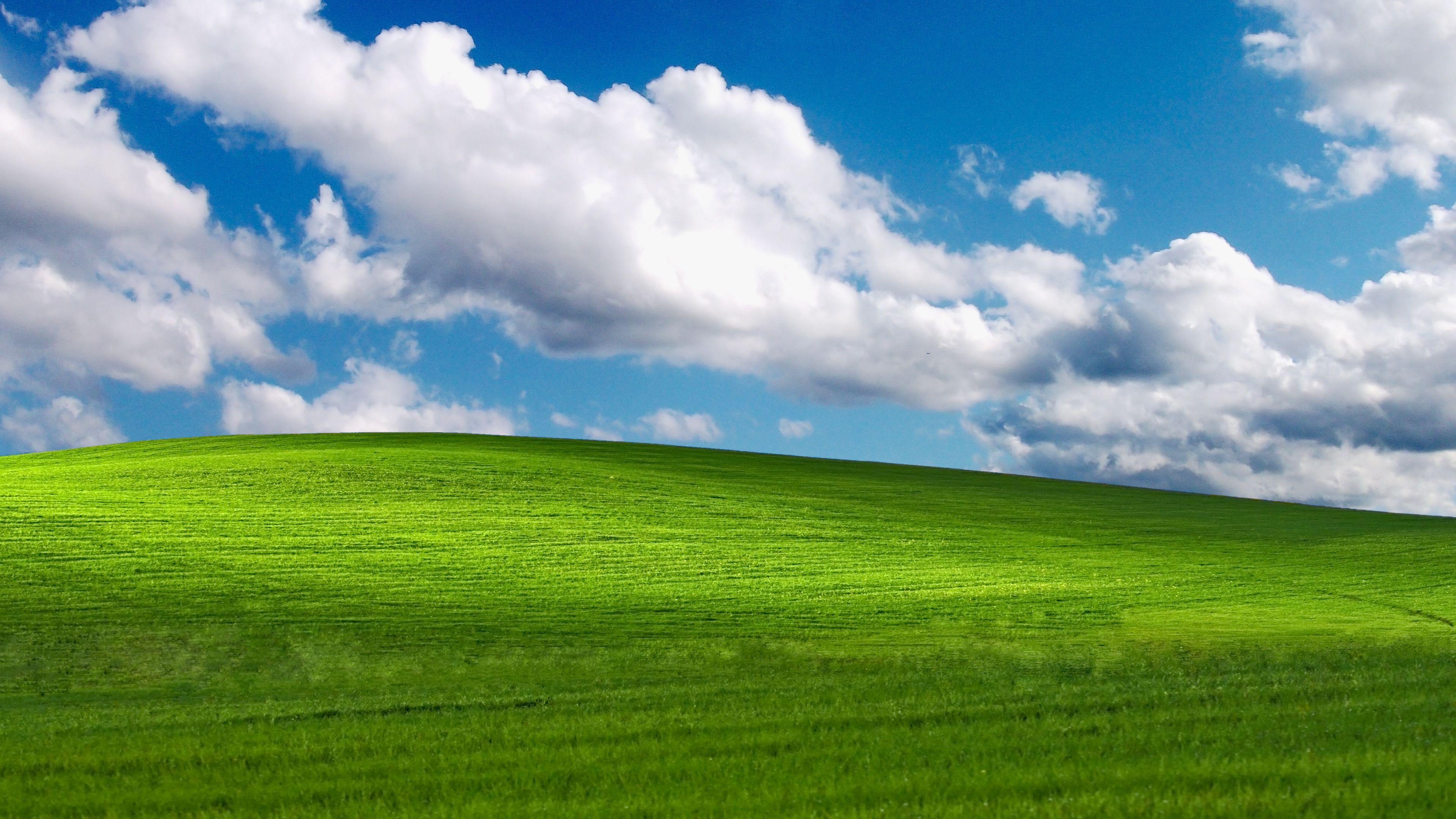 Bliss, Grüner Hügel, Wolken, Blauer Himmel, 4K, Desktop-Hintergrund für Windows
