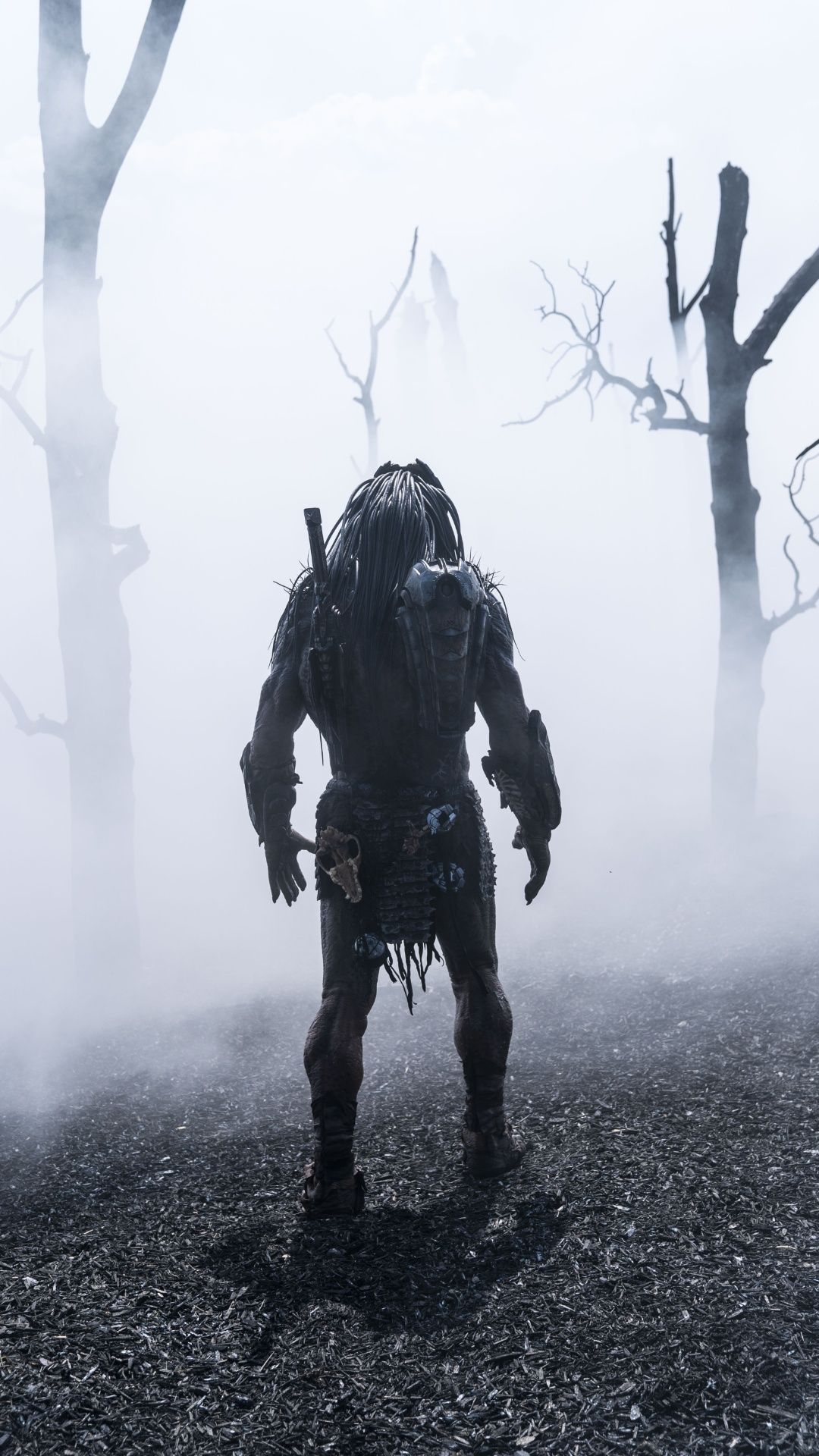 Predator, Nebel, Silhouette, Kahle Bäume, Full HD, Hintergrundbild fürs Handy