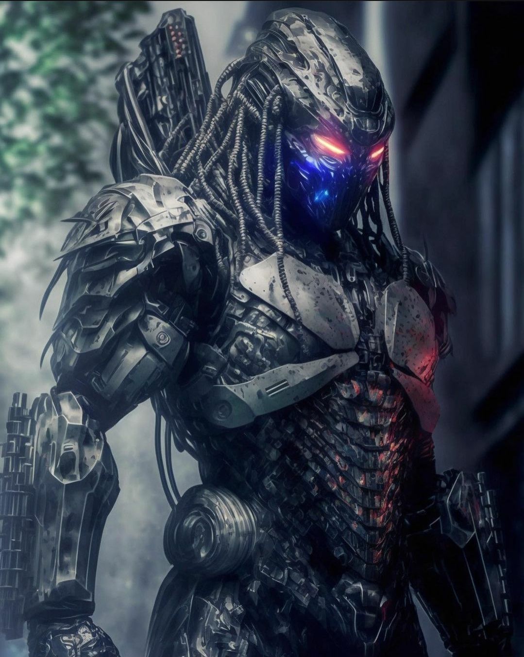 Predator, Blaue Augen, Rüstung, Dunkelgrau, HD, iPad-Hintergrundbild