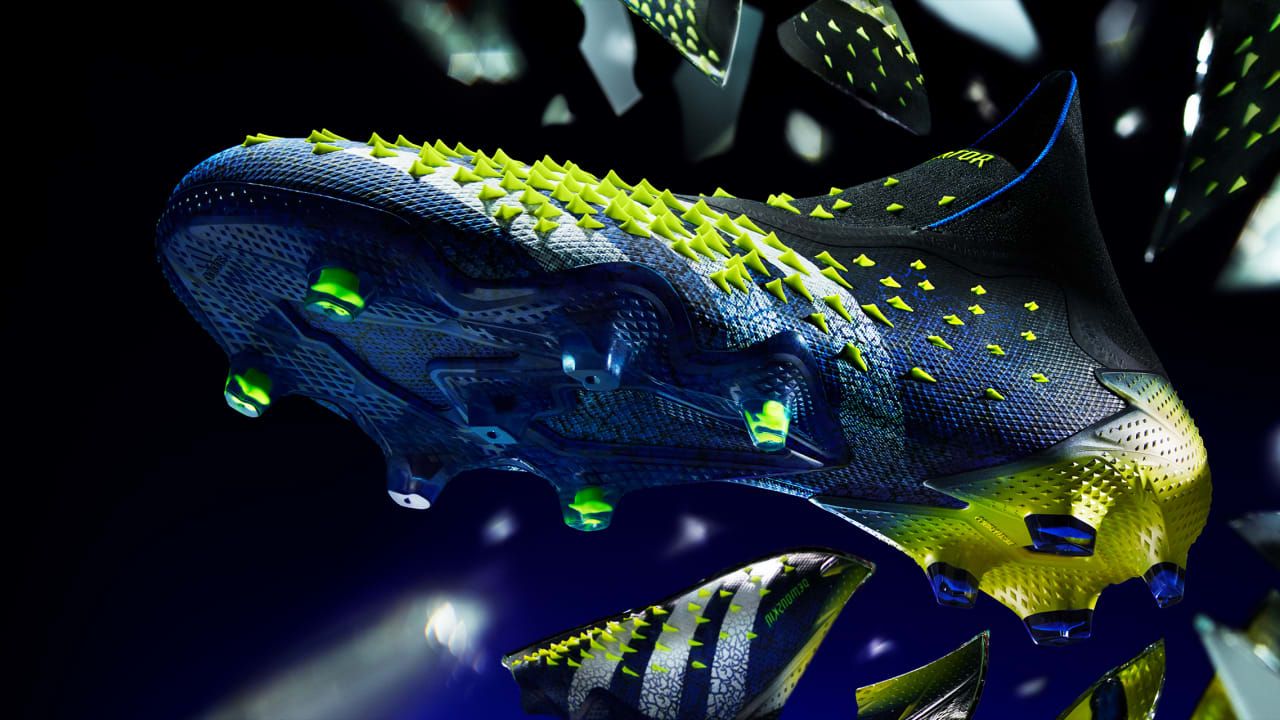 Adidas Predator, Fußballschuh, Blau-Gelb, Stollen, Nahaufnahme, HD, Laptop-Hintergrundbild