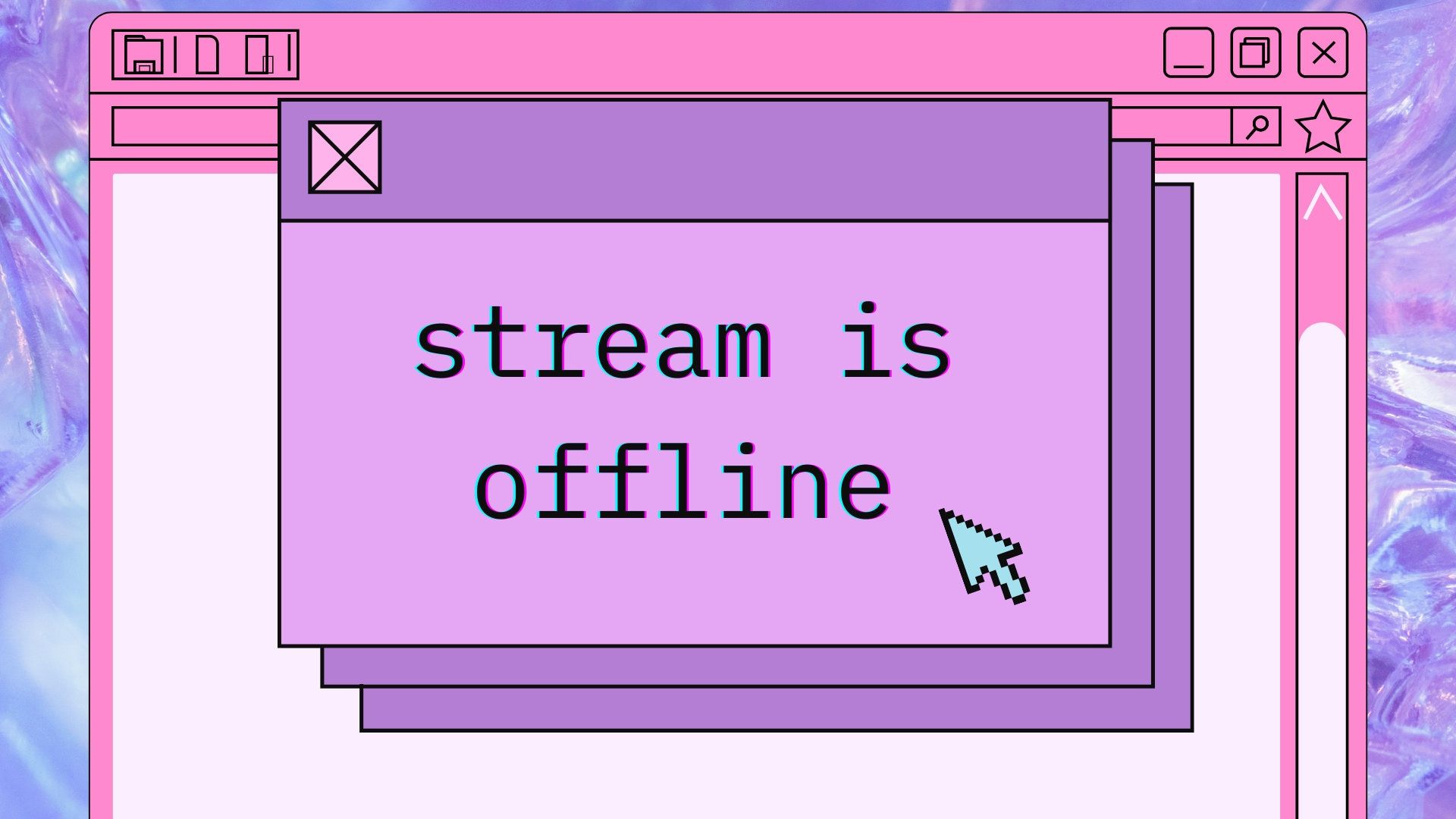 Stream is offline, Retro-Fenster, Mauszeiger, Pastell-Lila, 1920x1080, PC-Hintergrundbild