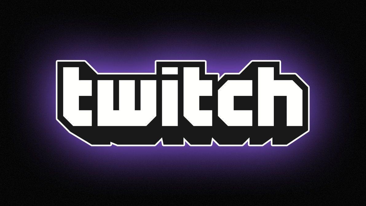 Twitch, Schriftzug, Schwarzer Hintergrund, Lila Leuchten, Wallpaper