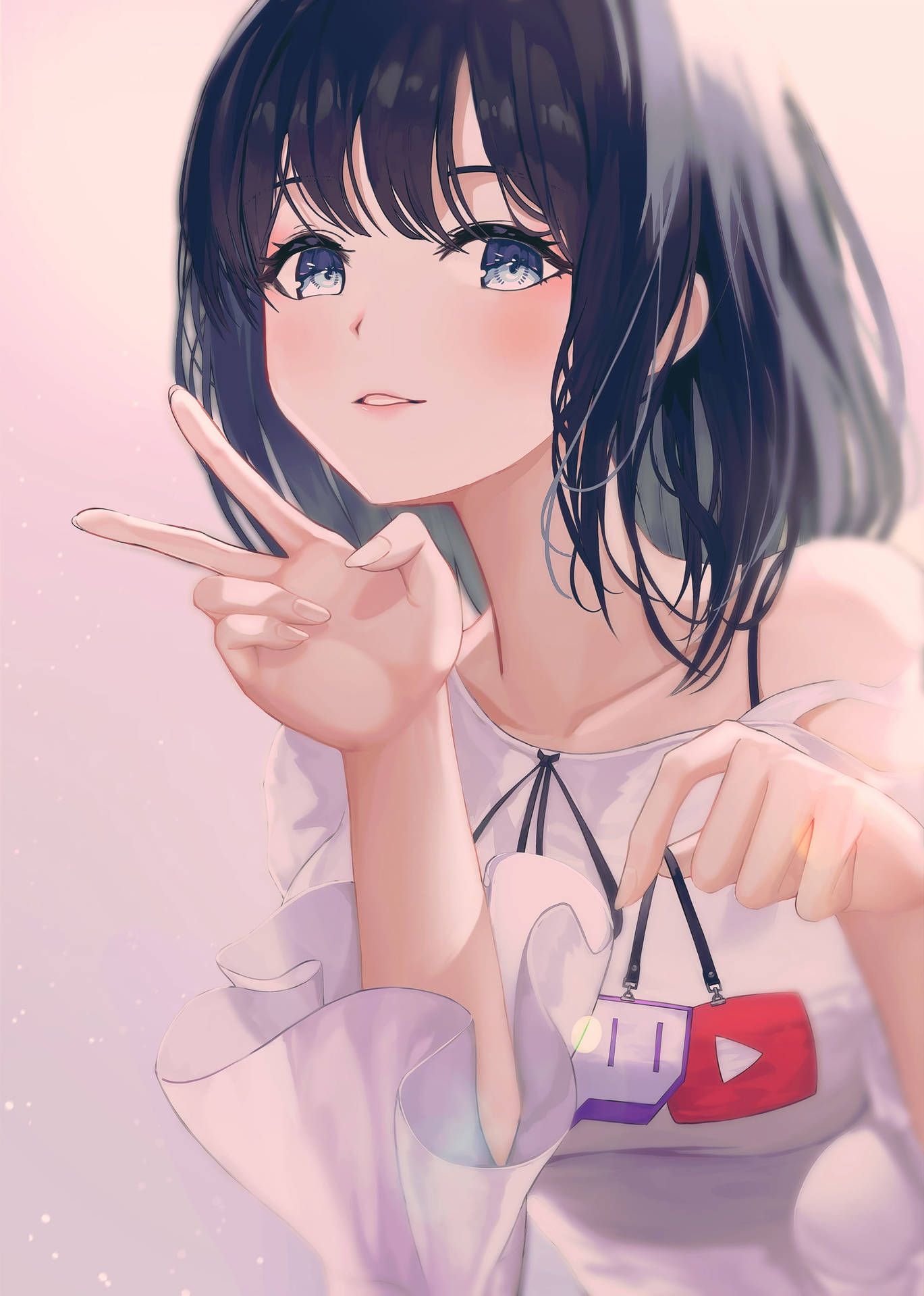 Anime-Mädchen, YouTube, Twitch, Peace-Zeichen, Full HD, Hintergrundbild fürs Tablet