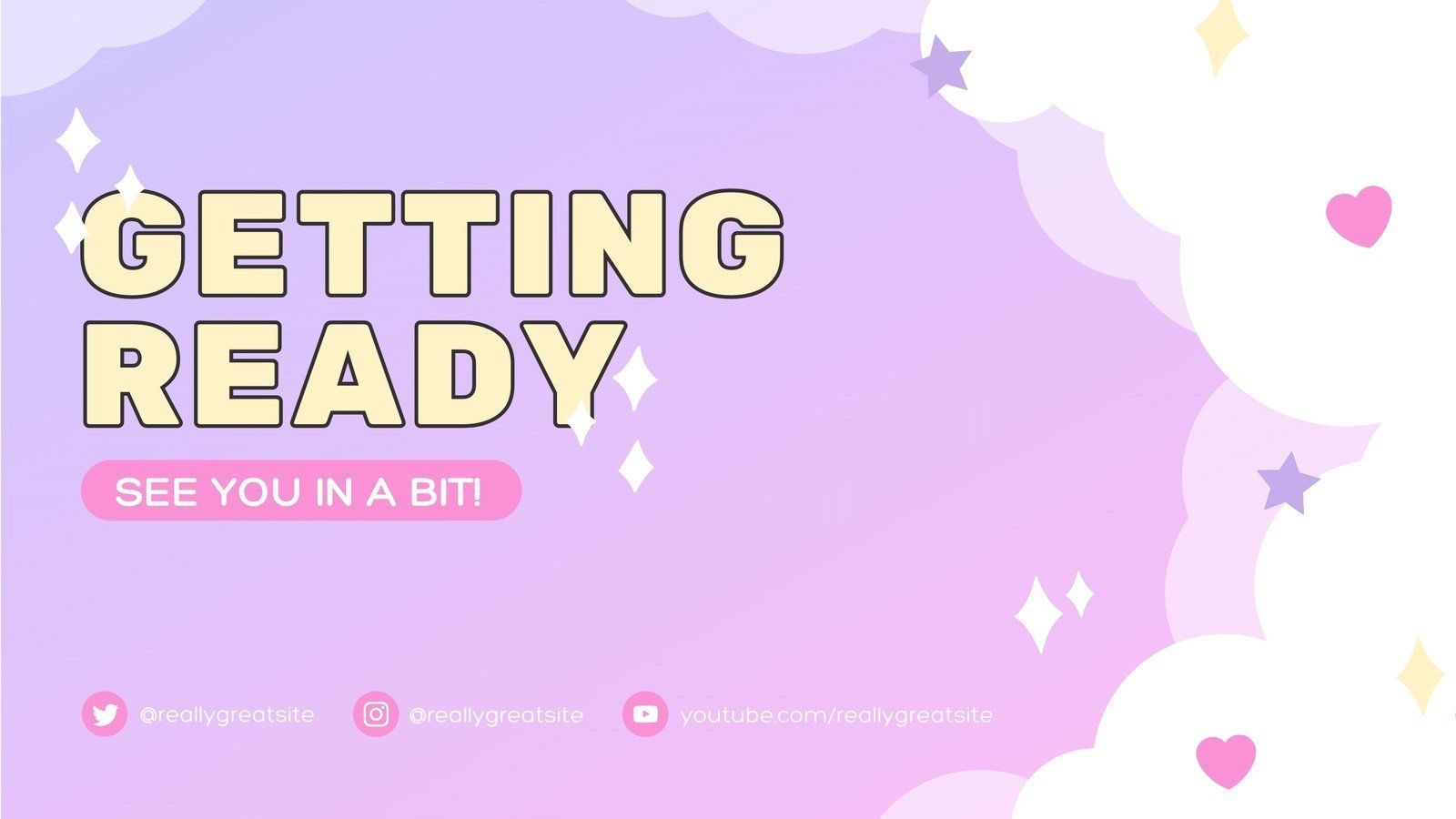 Getting Ready, See You in a Bit, Stream-Szene, Pastell-Lila, Herzen, HD, Windows-Hintergrundbild
