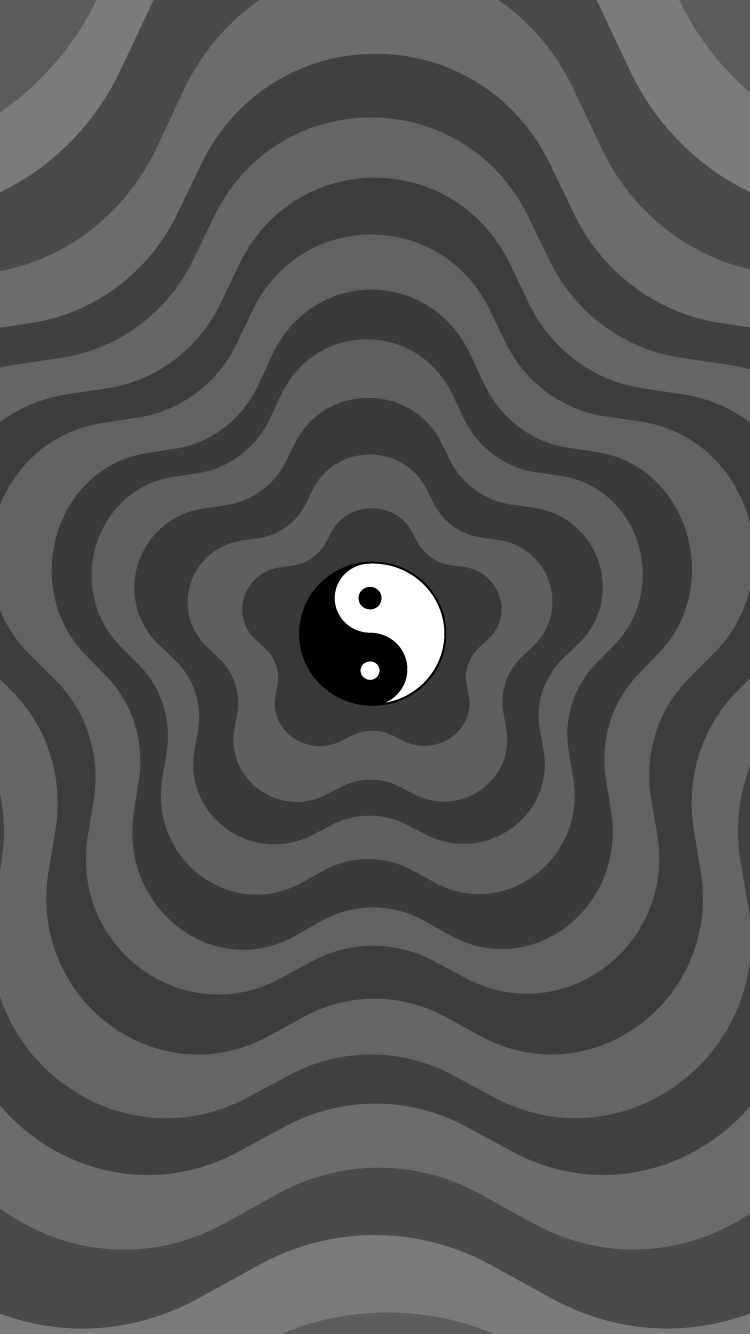 Yin-Yang-Symbol, Optische Täuschung, Wellenmuster, Grau, Psychedelisch, 750x1334, Handy-Hintergrund