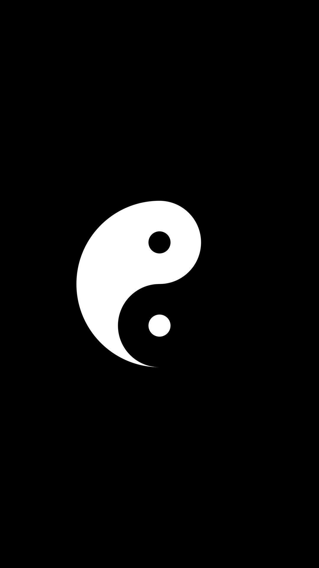 Yin-Yang-Symbol, Minimalistisch, Schwarzer Hintergrund, Taoismus, Sperrbildschirm fürs iPhone