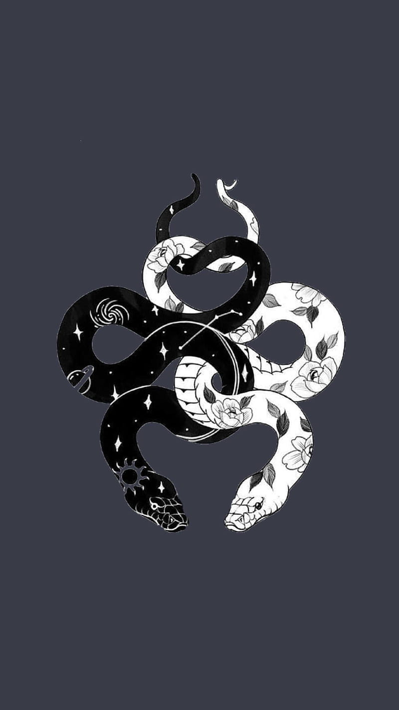 Yin und Yang, Schlangen, Illustration, Dunkelgrau, HD, Handy-Hintergrund im Hochformat