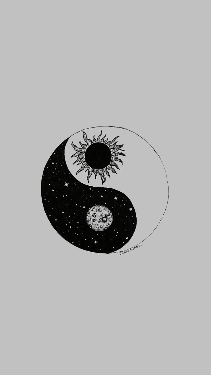 Yin und Yang, Sonne, Grauer Hintergrund, Minimalistisch, Sperrbildschirm fürs iPhone