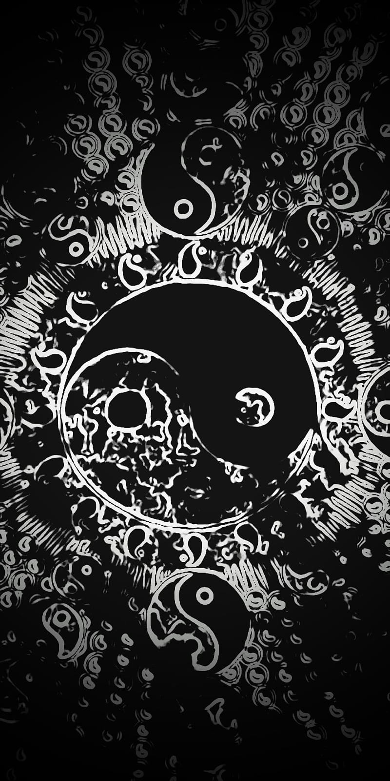 Yin und Yang, Mandala, Ornamente, Schwarz-Weiß, Detailreich, HD, Handy-Hintergrundbild