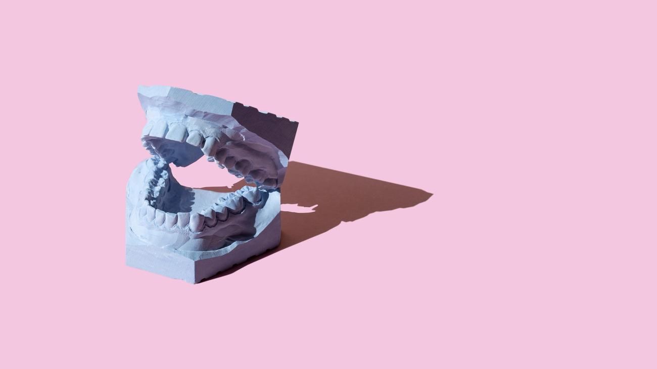 Gebissmodell, Zähne, Rosa Hintergrund, Schatten, Minimalismus, HD Wallpaper