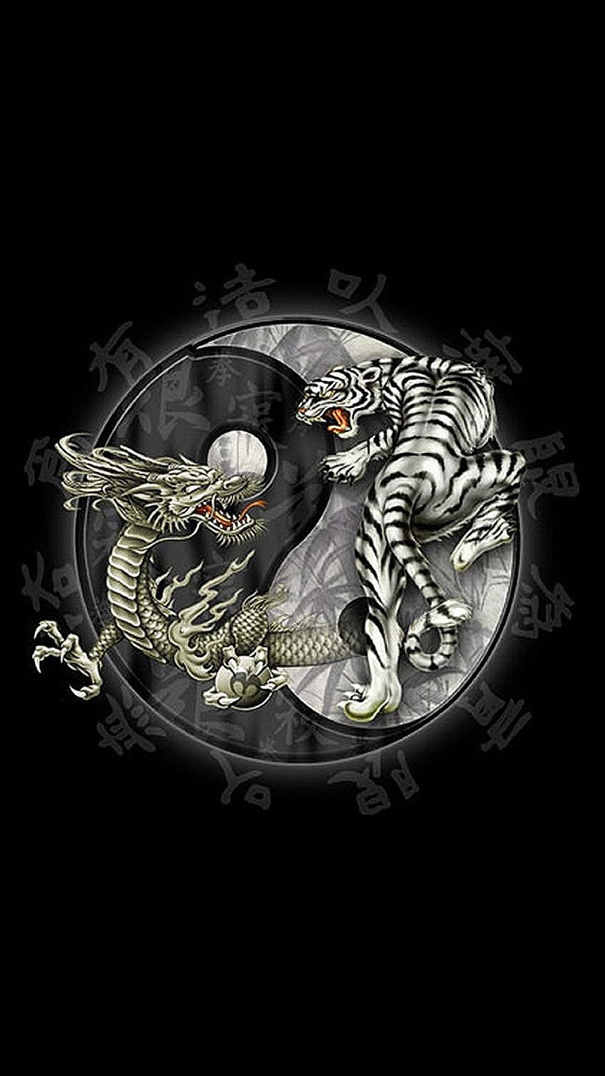 Yin und Yang, Drache, Tiger, Dunkel, Fantasy, HD, Handy-Hintergrund im Hochformat