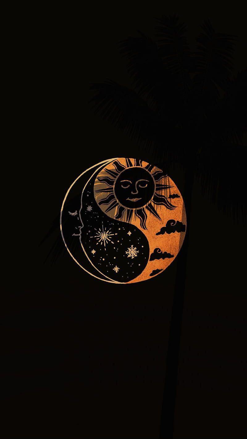 Yin und Yang, Sonne und Mond, Orange, Dunkel, Hochformat, Hintergrundbild fürs Smartphone