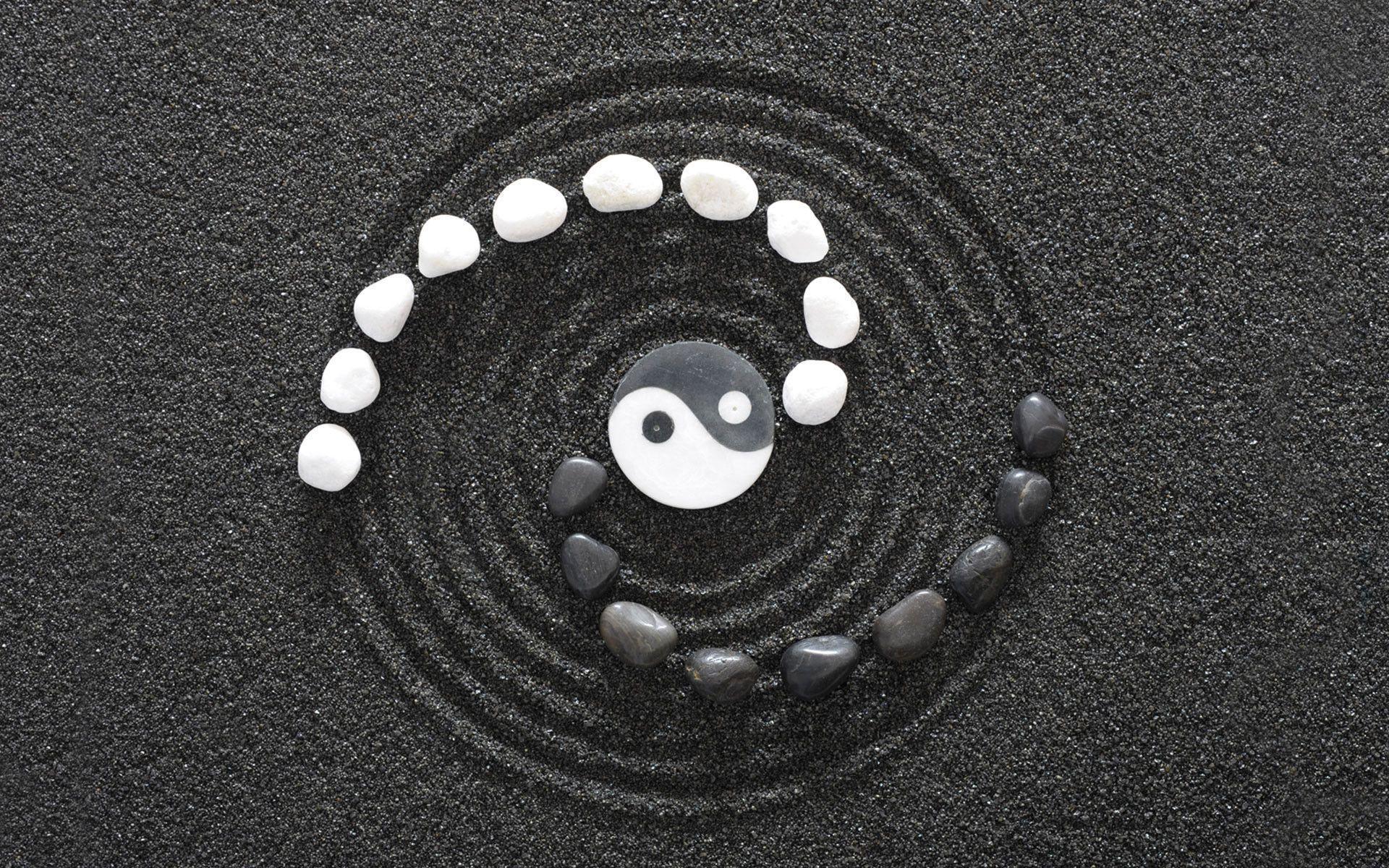 Yin und Yang, Zen-Garten, Steine, Sand, Spirale, 16:10, Full-HD-Hintergrundbild für den Desktop