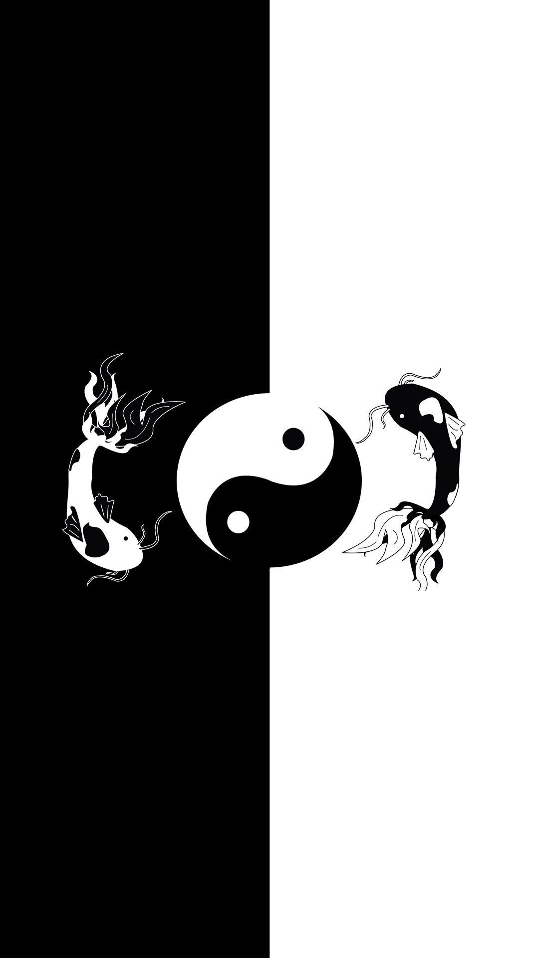 Yin und Yang, Koi-Karpfen, Schwarz-Weiß, Geteilter Hintergrund, Sperrbildschirm fürs iPhone