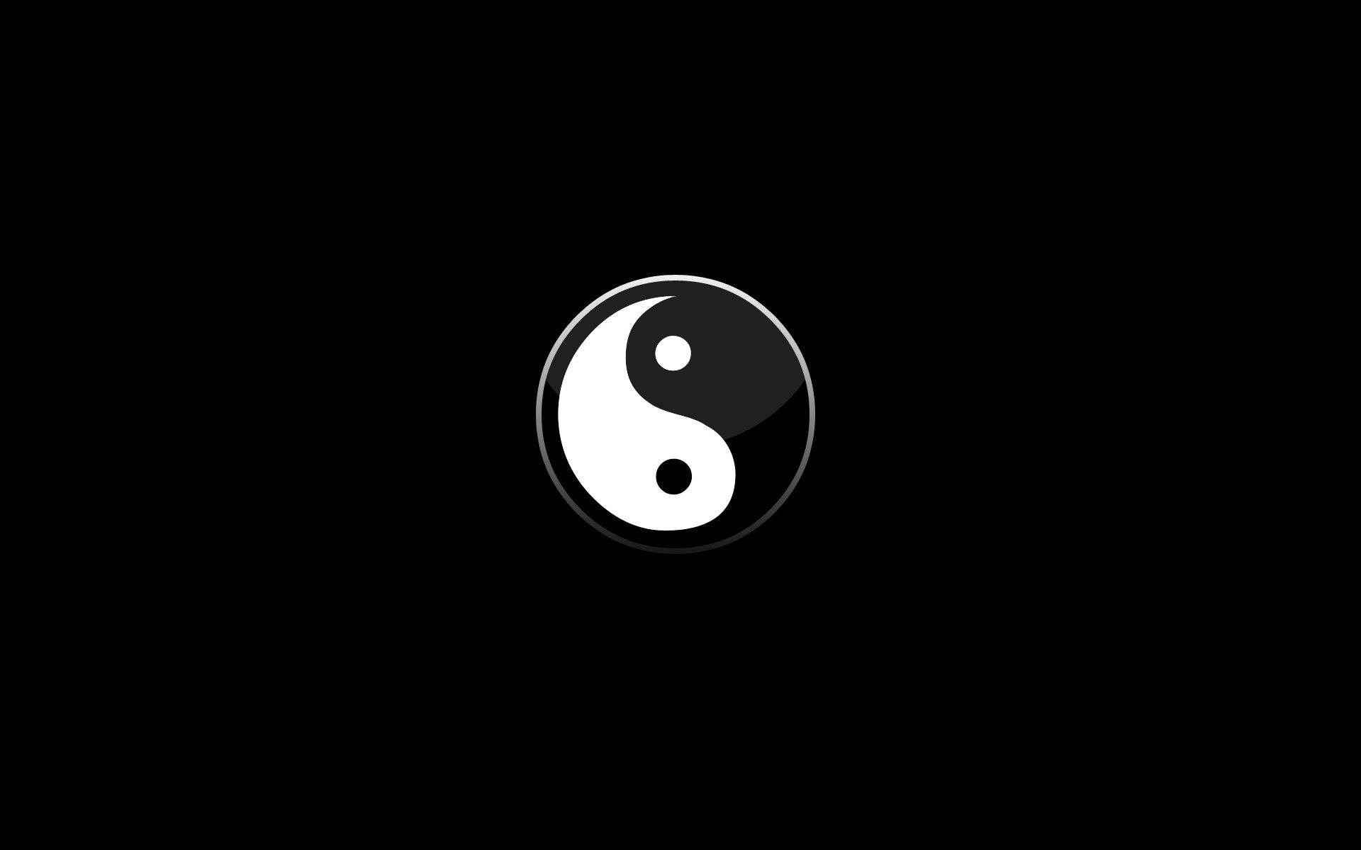 Yin-Yang-Symbol, Schwarzer Hintergrund, Minimalistisch, Glanz, Full HD Wallpaper
