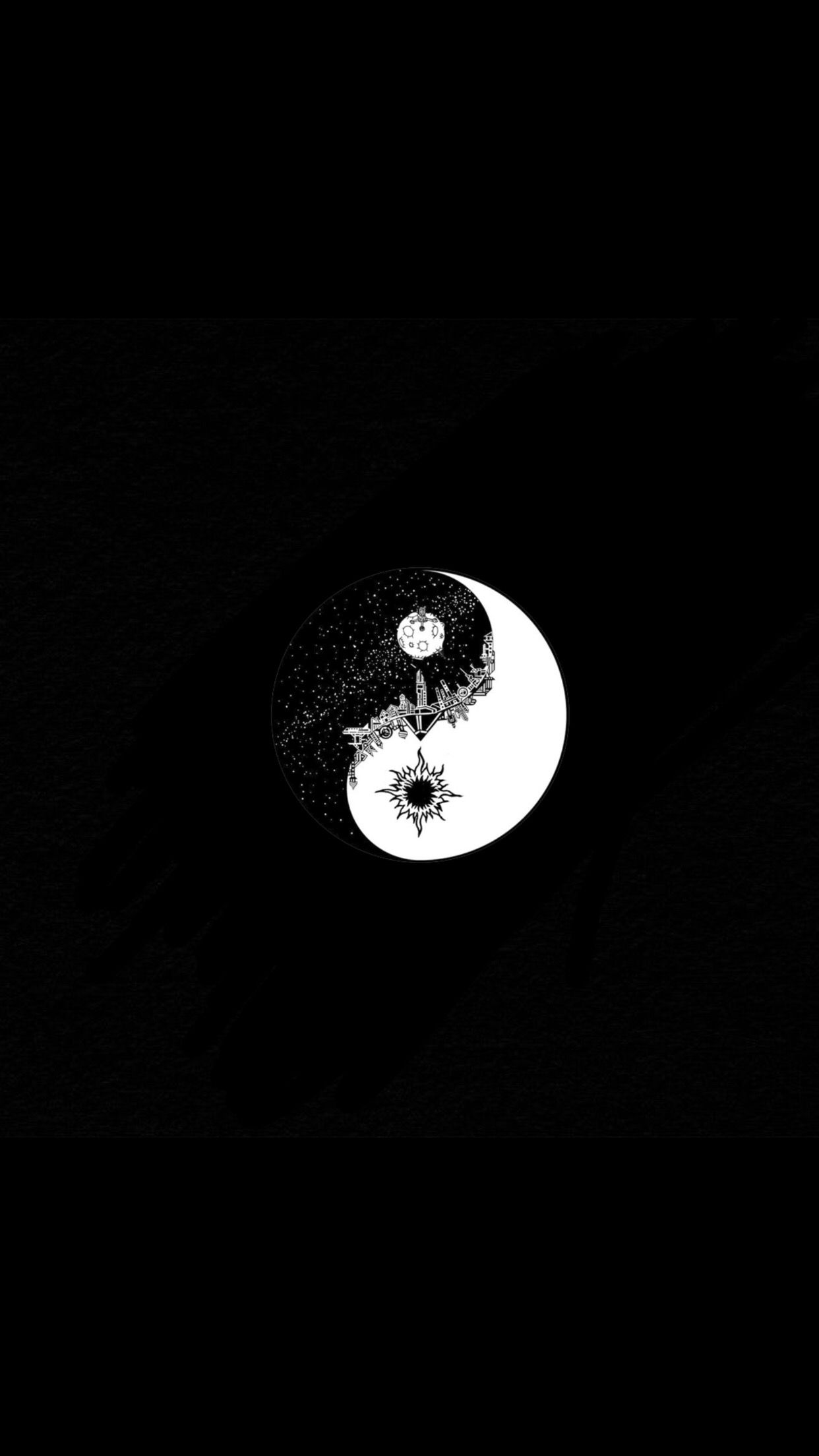 Yin-Yang-Symbol, Schwarzer Hintergrund, Minimalistisch, Klein, Sperrbildschirm fürs iPhone