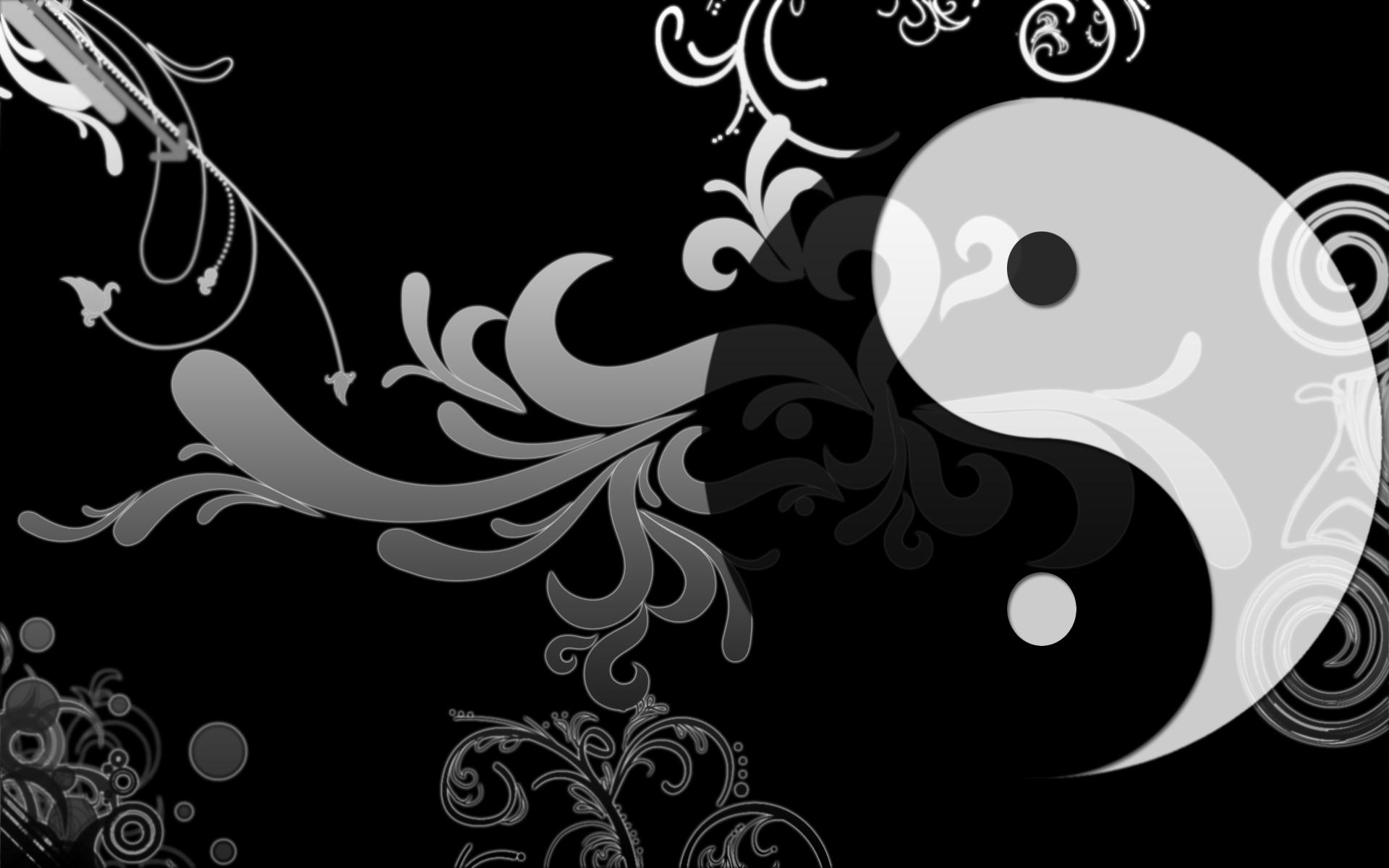 Yin und Yang, Ornamente, Schnörkel, Schwarz-Weiß, Abstrakt, Full HD, Laptop-Hintergrundbild