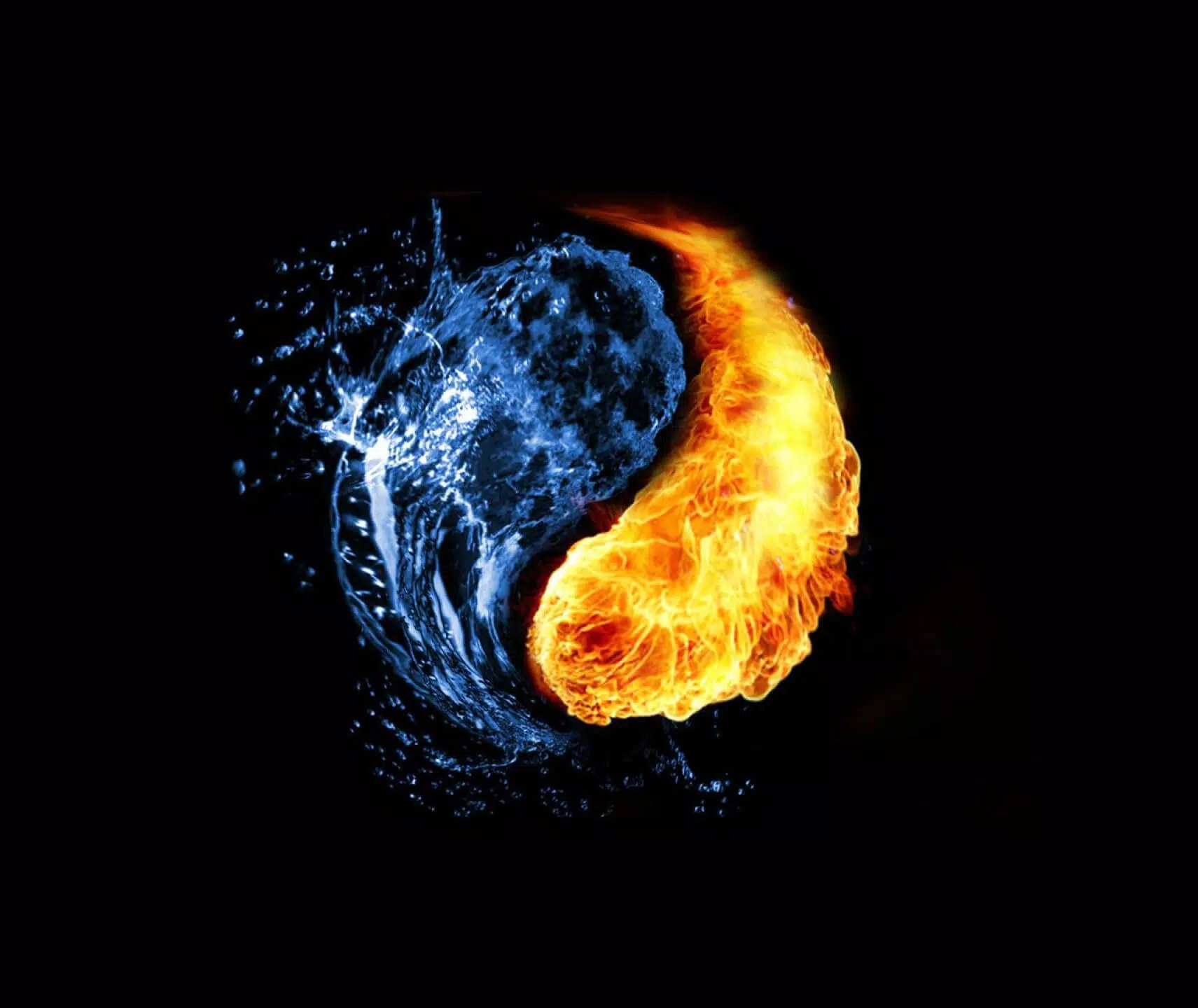 Yin und Yang, Feuer und Wasser, Flammen, Blau und Orange, Elemente, HD-Hintergrundbild für PC