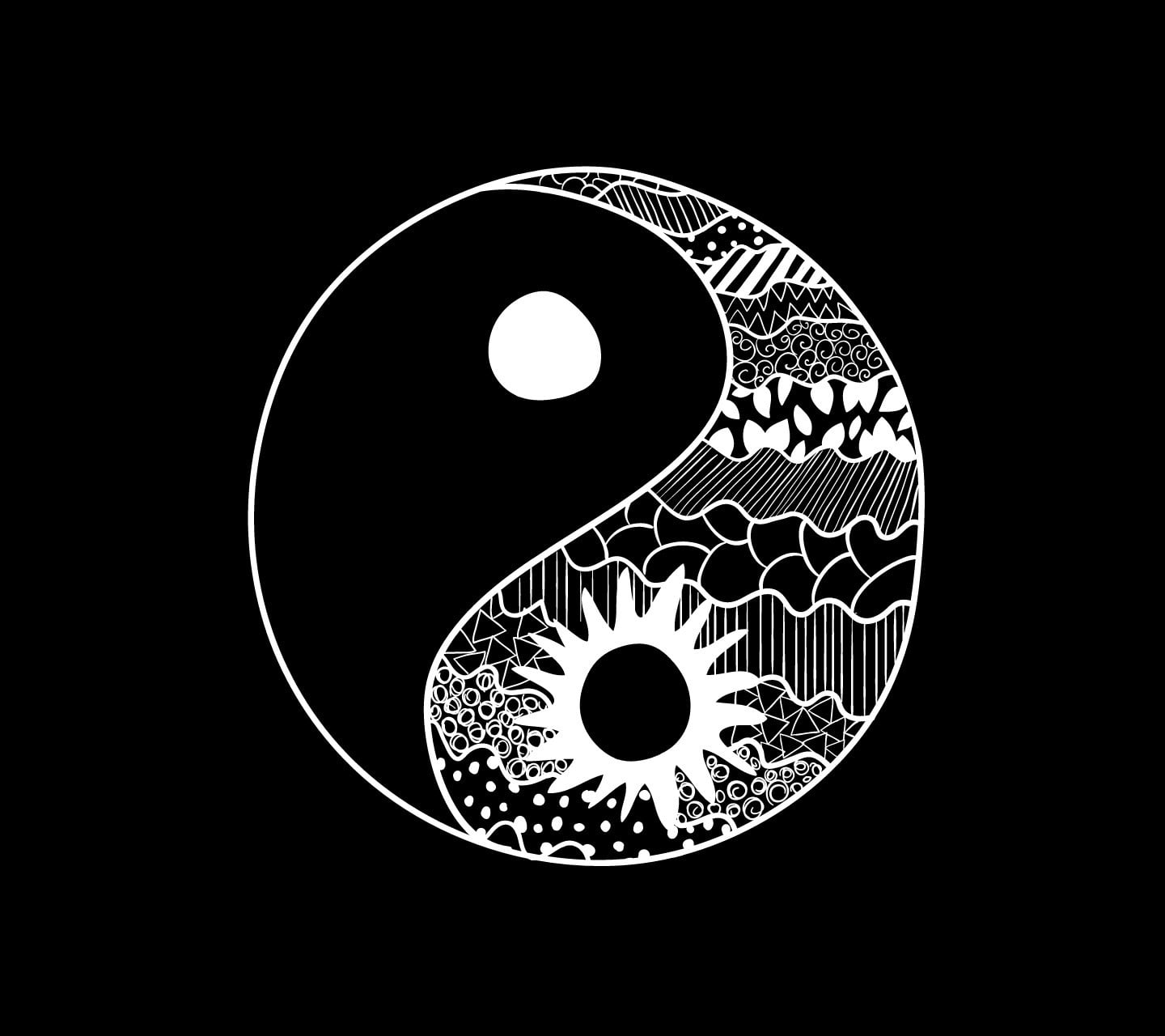 Yin und Yang, Zentangle, Muster, Sonne, Strichzeichnung, Hintergrundbild fürs Tablet