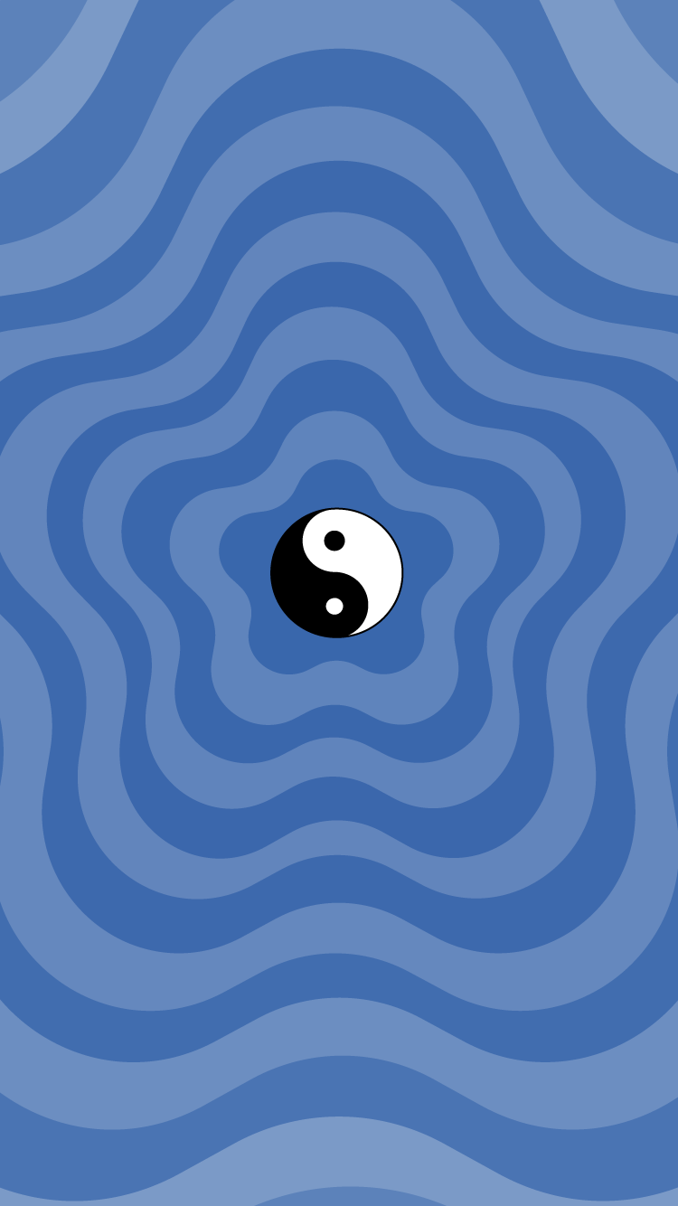 Yin-Yang-Symbol, Optische Täuschung, Wellenmuster, Blau, Psychedelisch, HD, iPhone-Hintergrundbild