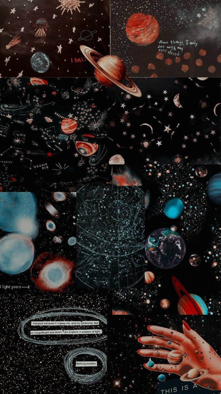 Collage, Planeten, Sterne, Weltraum-Ästhetik, HD, Sperrbildschirm fürs iPhone