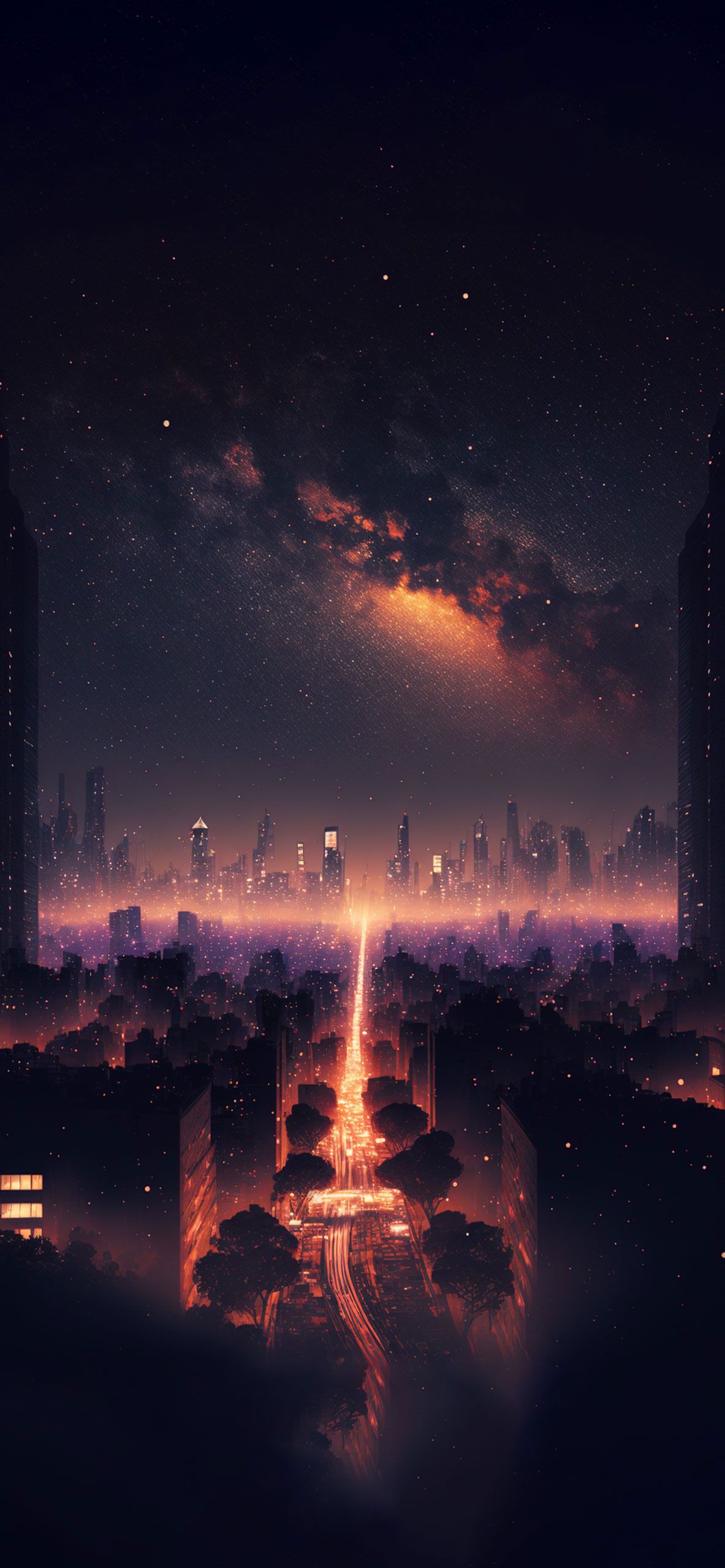 Nachthimmel, Milchstraße, Stadtlichter, Spiegelung, Full HD, Hintergrundbild fürs Handy