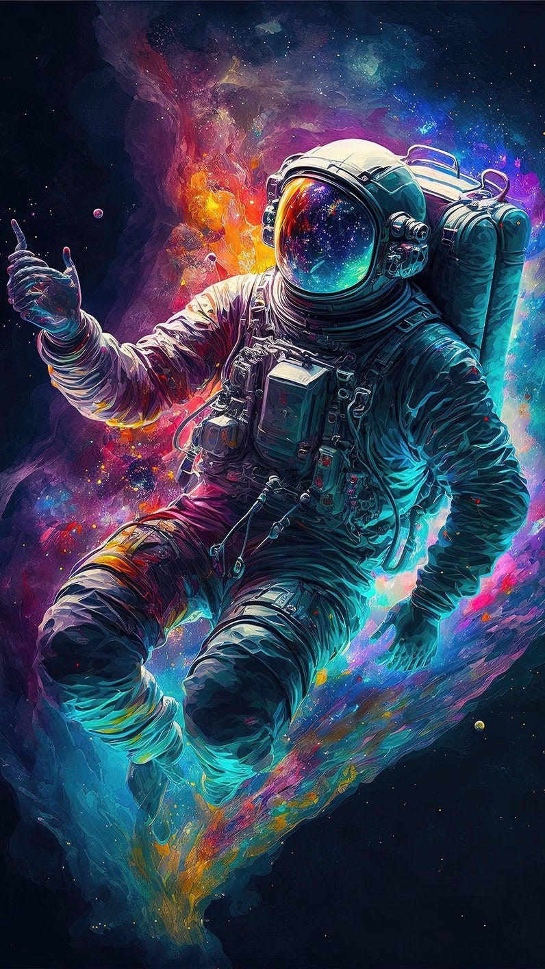 Astronaut, Bunt, Farbspritzer, Digitale Kunst, HD, Handy-Hintergrund im Hochformat