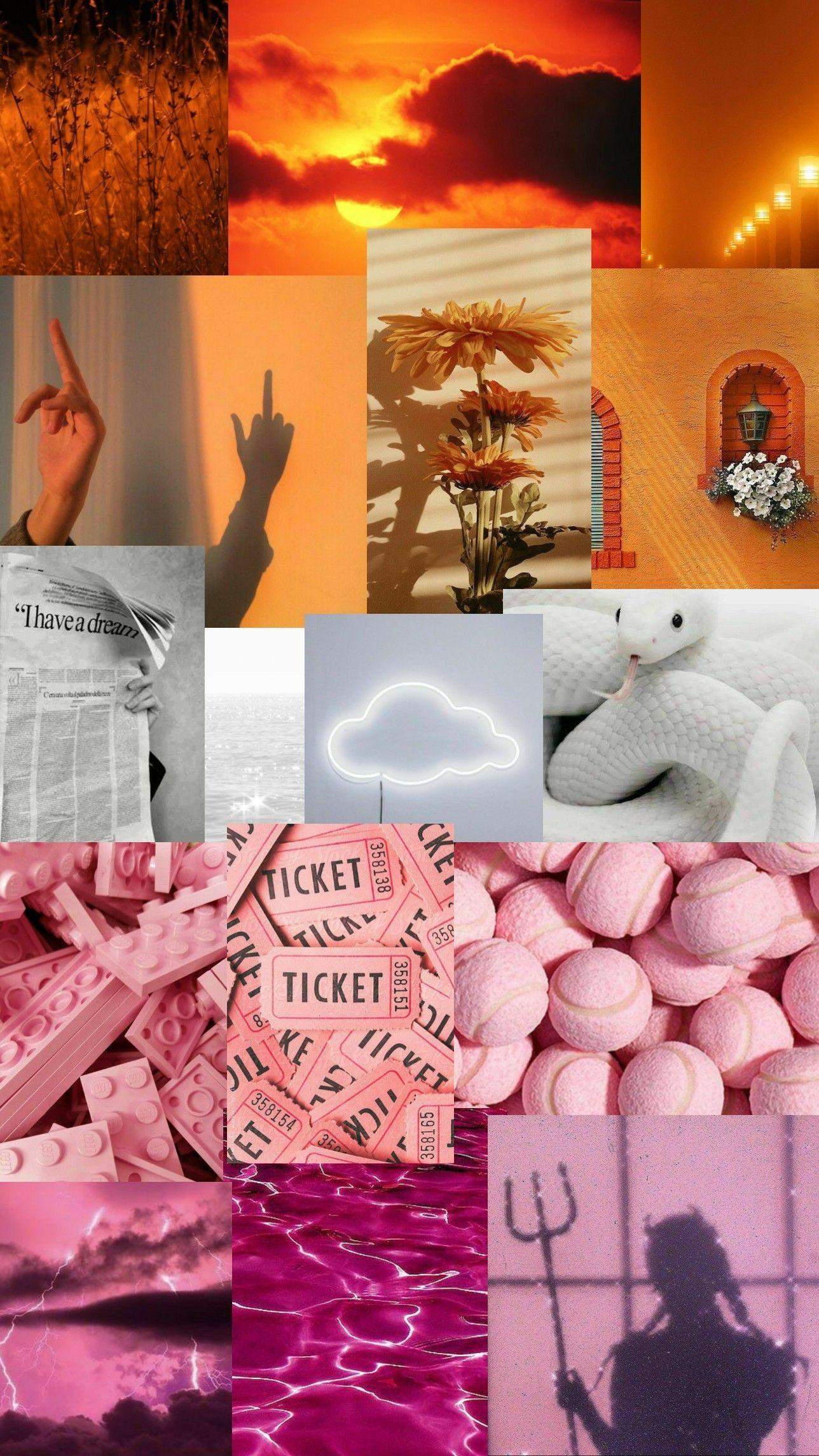 Collage, Aesthetic, Rosa, Orange, Fotos, Full HD, Hintergrundbild fürs Handy