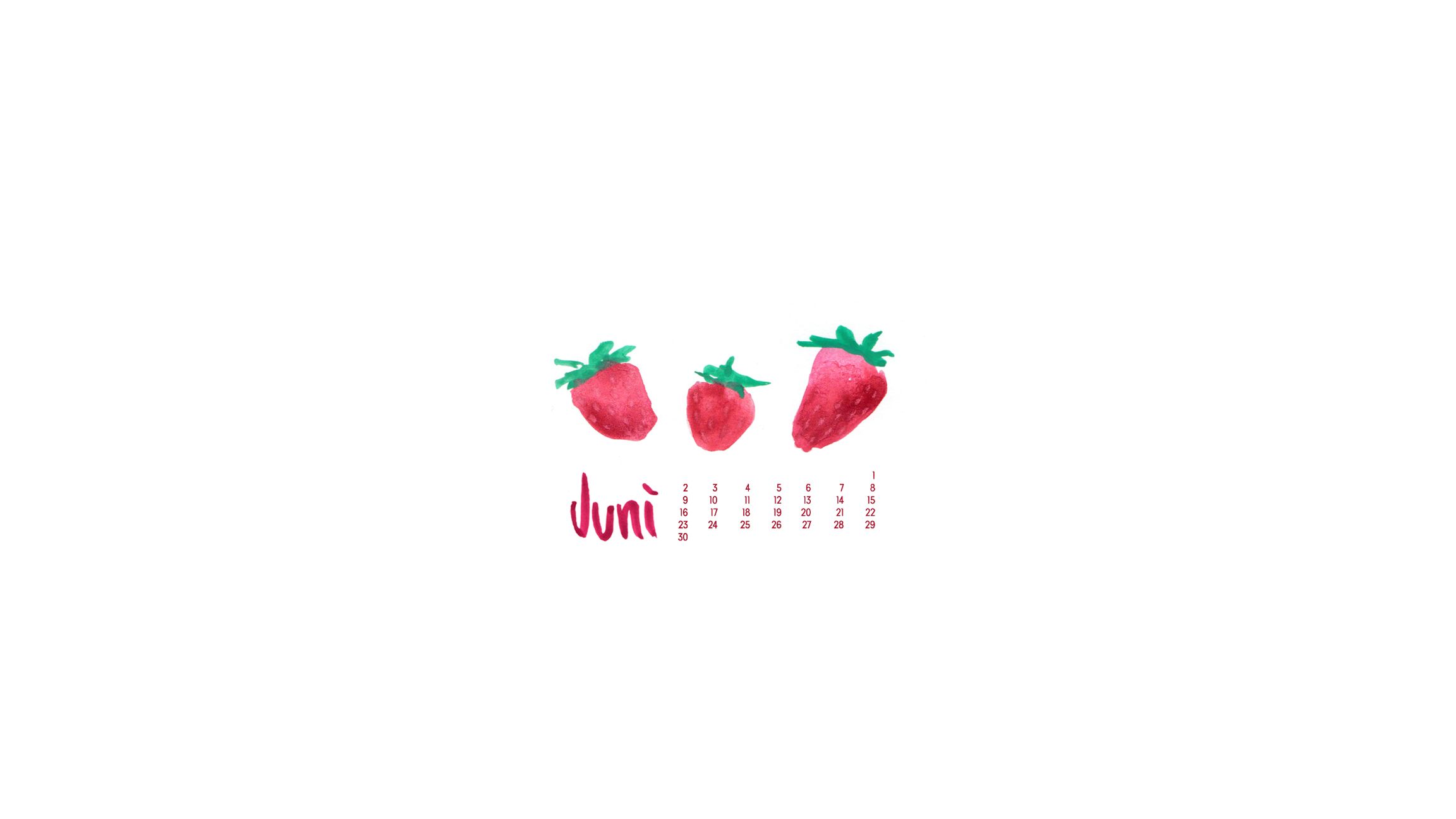 Erdbeeren, Kalender, Juni, Aquarell, Weißer Hintergrund, Full HD Wallpaper