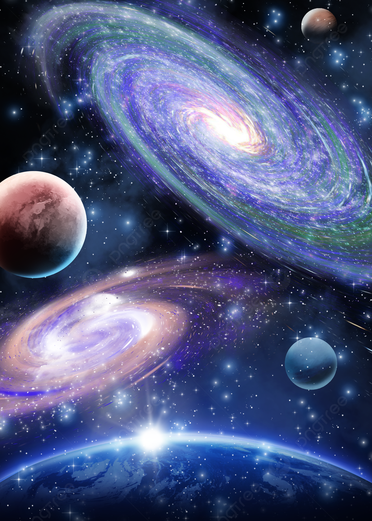 Spiralgalaxien, Planeten, Sterne, Digitale Kunst, Full HD, Hintergrundbild fürs Tablet