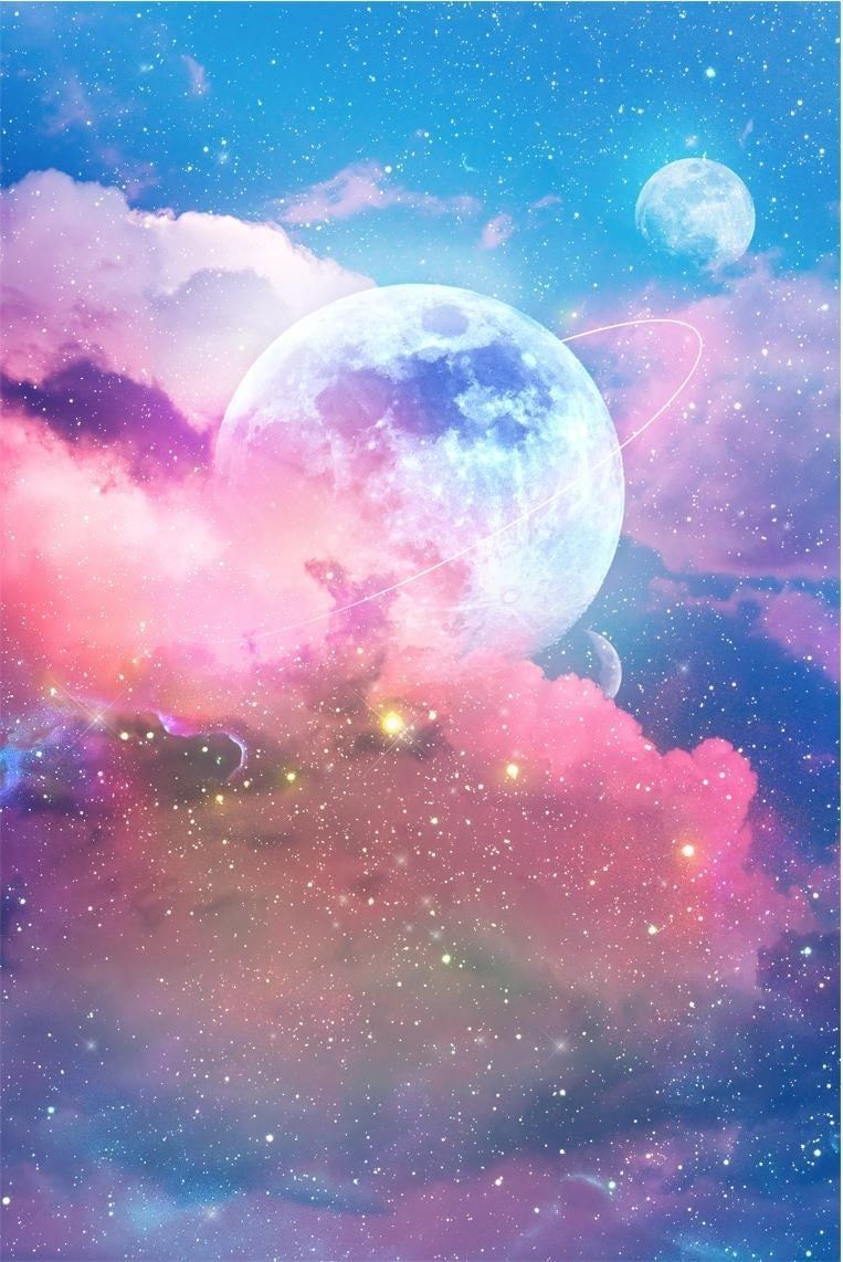 Mond, Bunte Wolken, Sternenhimmel, Fantasy, Pastellfarben, Galaxie, HD, Tablet-Hintergrund