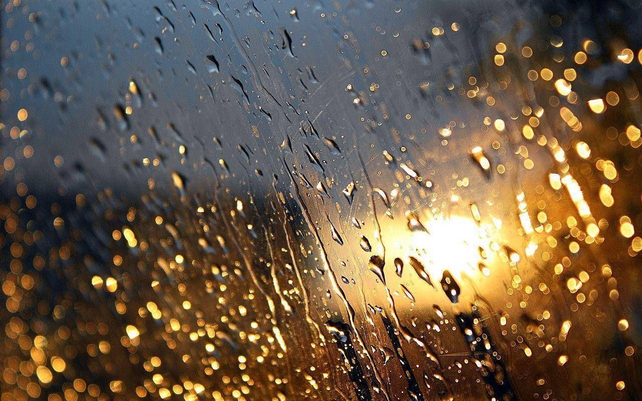 Regentropfen, Fensterscheibe, Bokeh, Goldenes Licht, Regen, Abendsonne, HD, Laptop-Hintergrundbild