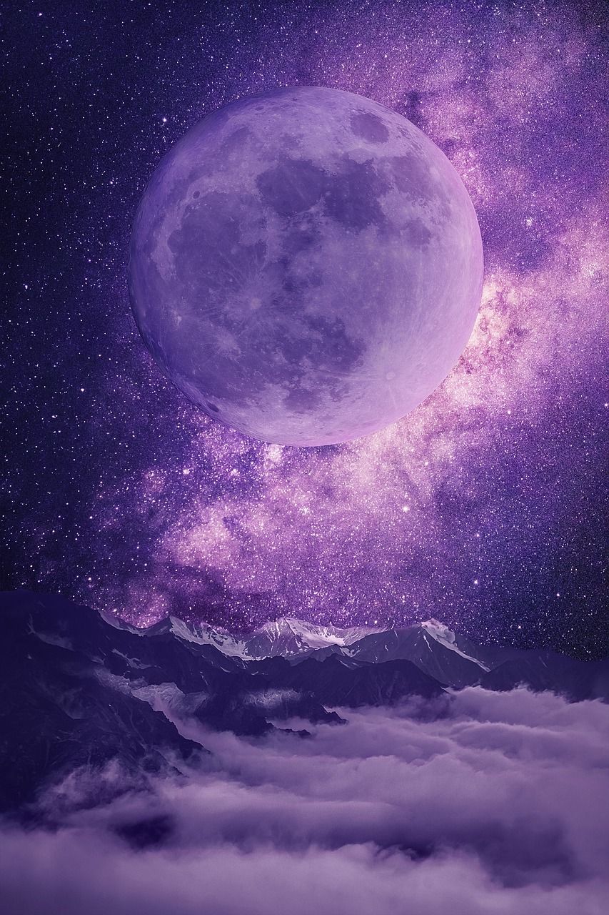 Mond, Lila Wolken, Nebel, Fantasie, HD, Hintergrundbild fürs Handy