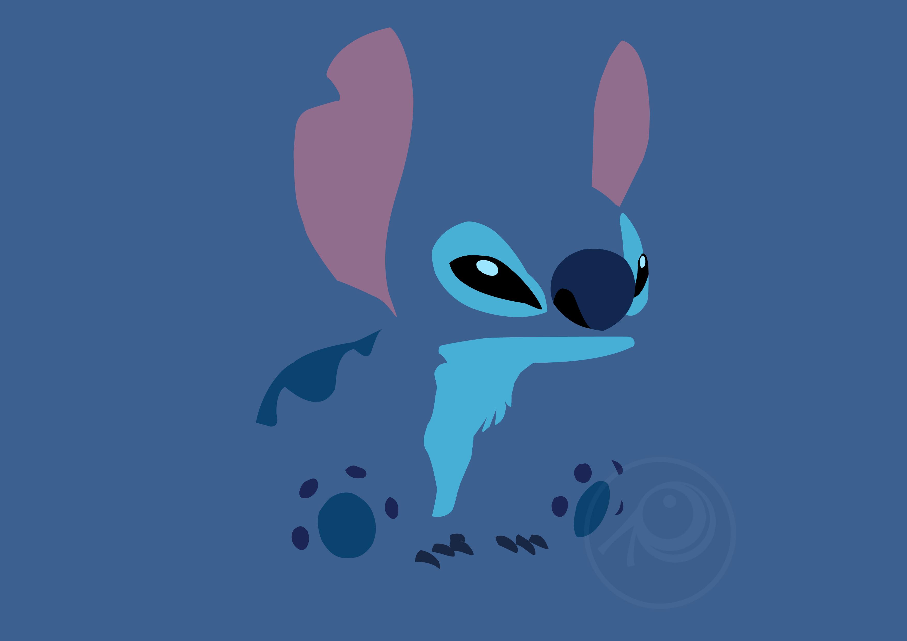 Stitch, Dunkelblau, Minimalismus, Flaches Design, 2K, Hintergrundbild für den PC