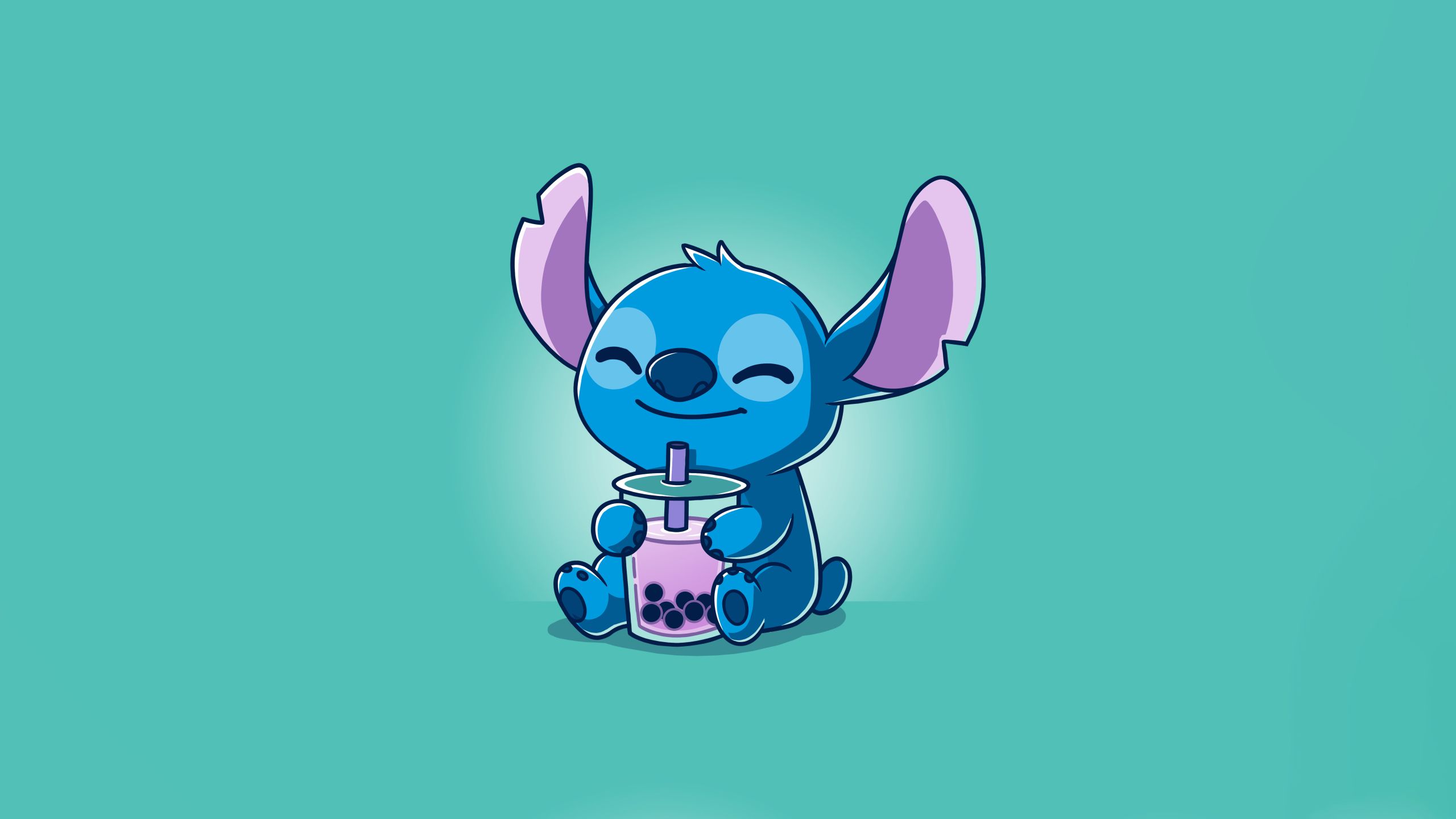 Stitch, Bubble Tea, Türkis, Niedlich, Disney, 16:9, 2K-Hintergrundbild für den Desktop
