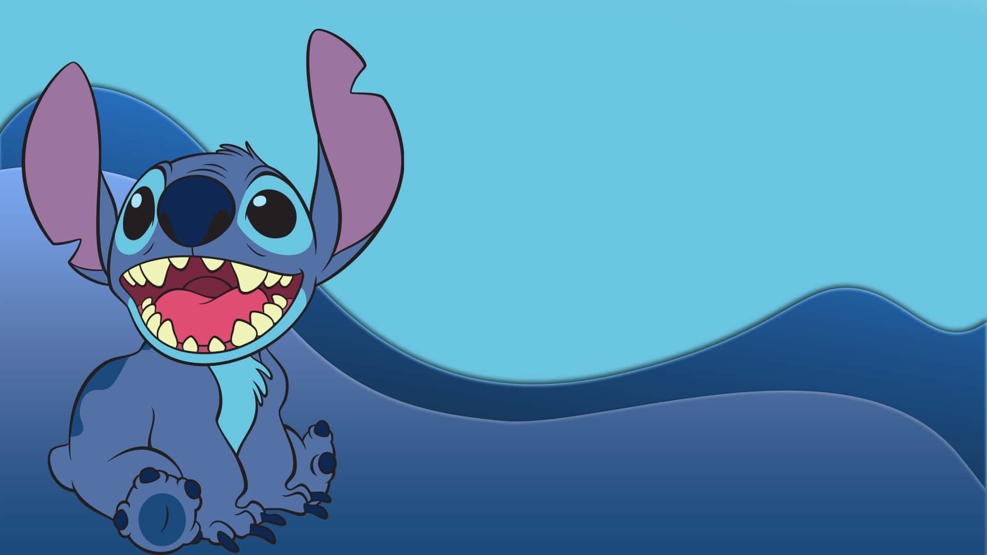 Stitch, Lachen, Blaue Wellen, Disney, Niedlich, 16:9, Full-HD-Hintergrundbild für den Desktop
