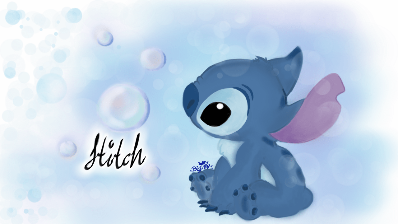 Stitch, Seifenblasen, Schriftzug, Aquarell, Hellblau, HD, Hintergrundbild für den PC