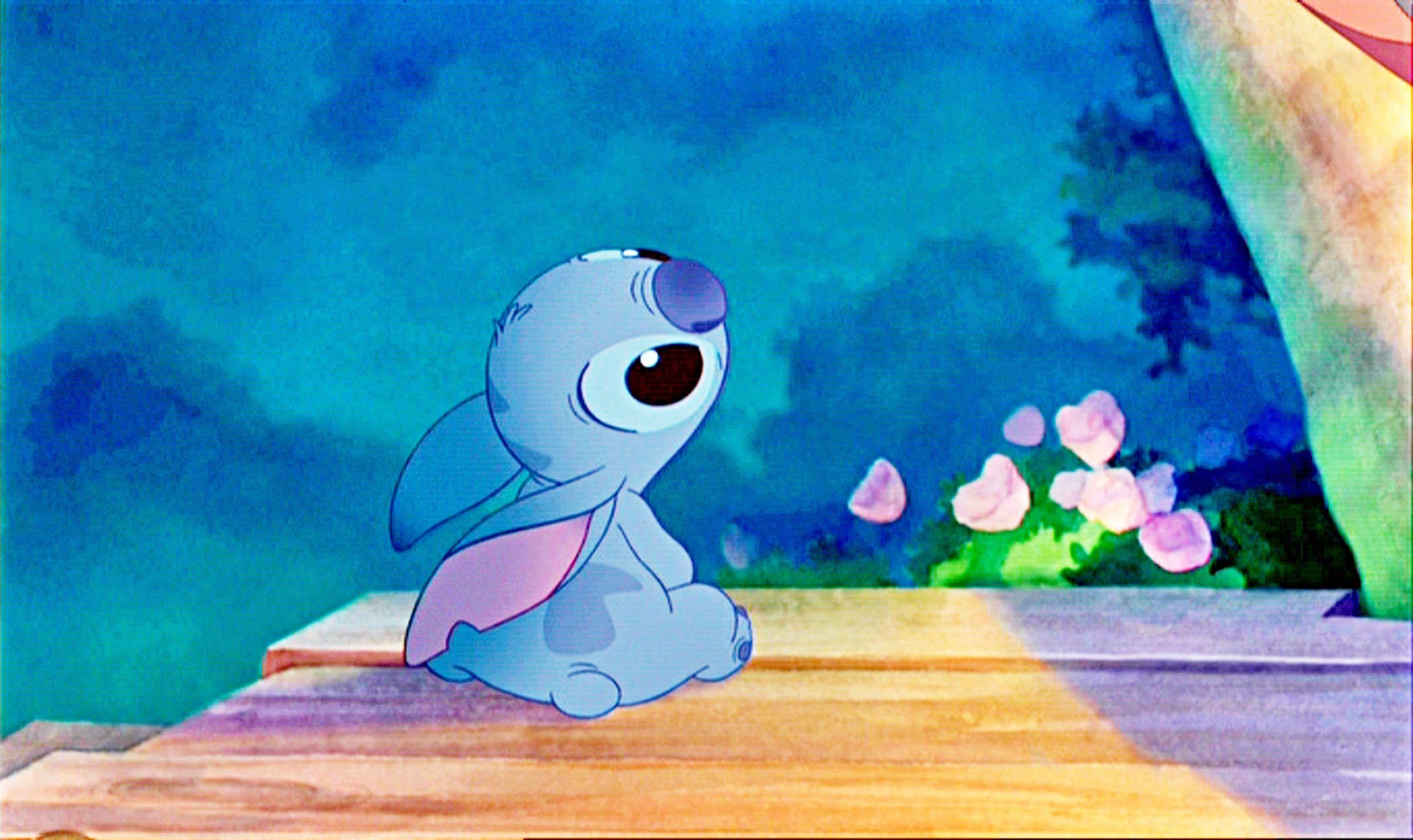 Stitch, Aquarell, Blumen, Blau, Disney, 2K, Desktop-Hintergrund für Windows