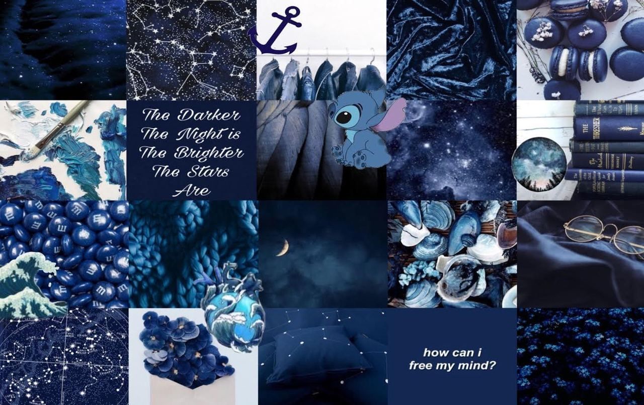 Collage, Dunkelblau, Zitate, Nacht, Ästhetik, HD, Hintergrund für den Desktop