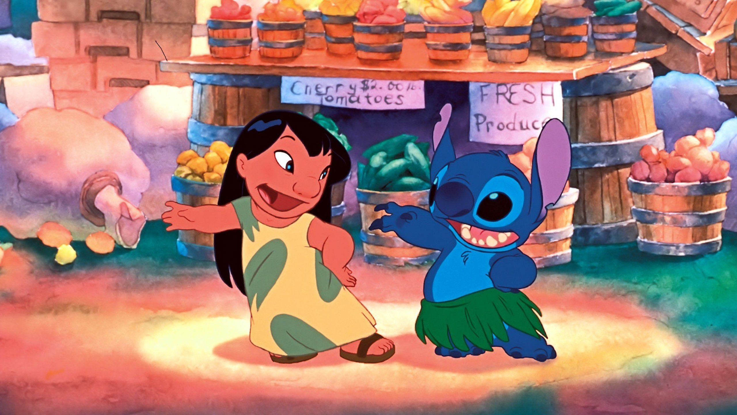 Lilo, Stitch, Lilo & Stitch, Markt, Obststand, Hawaii, 2K 1440p, Desktop-Hintergrundbild