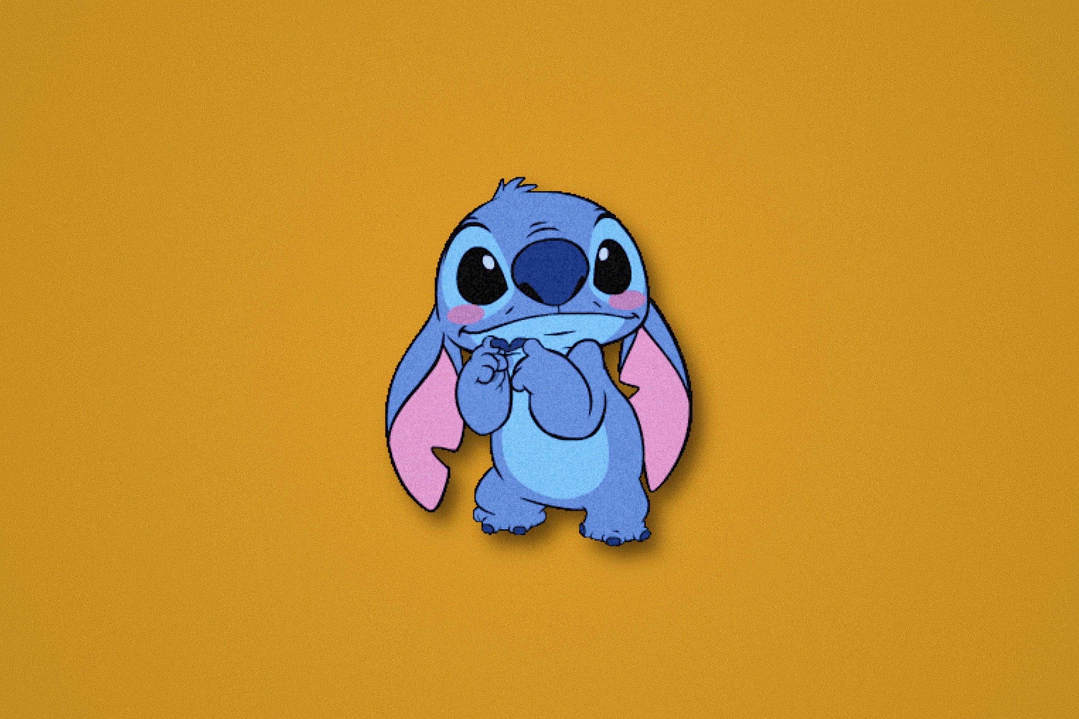 Stitch, Senfgelb, Minimalismus, Niedlich, 2K, Hintergrundbild für den PC