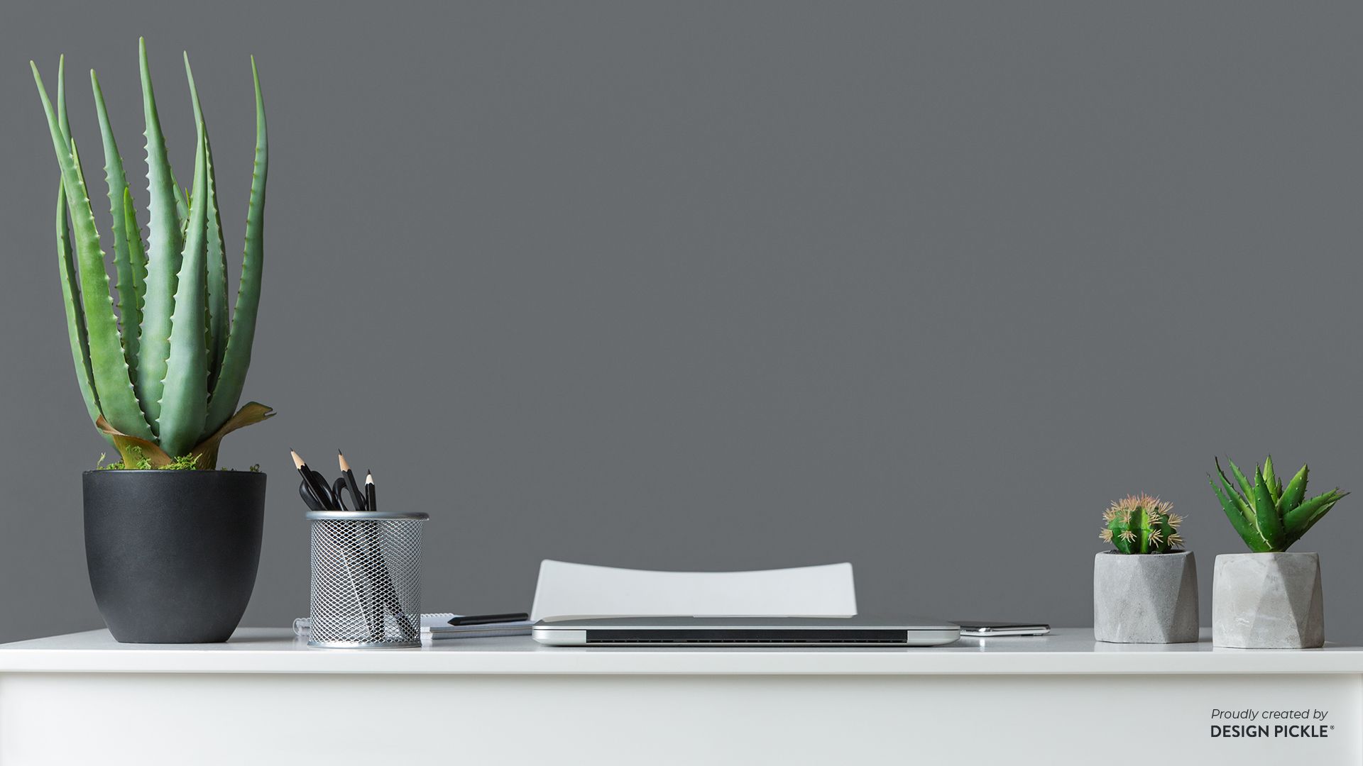 Aloe Vera, Schreibtisch, Graue Wand, Homeoffice, Minimalistisch, Full HD, Breitbild-Hintergrundbild