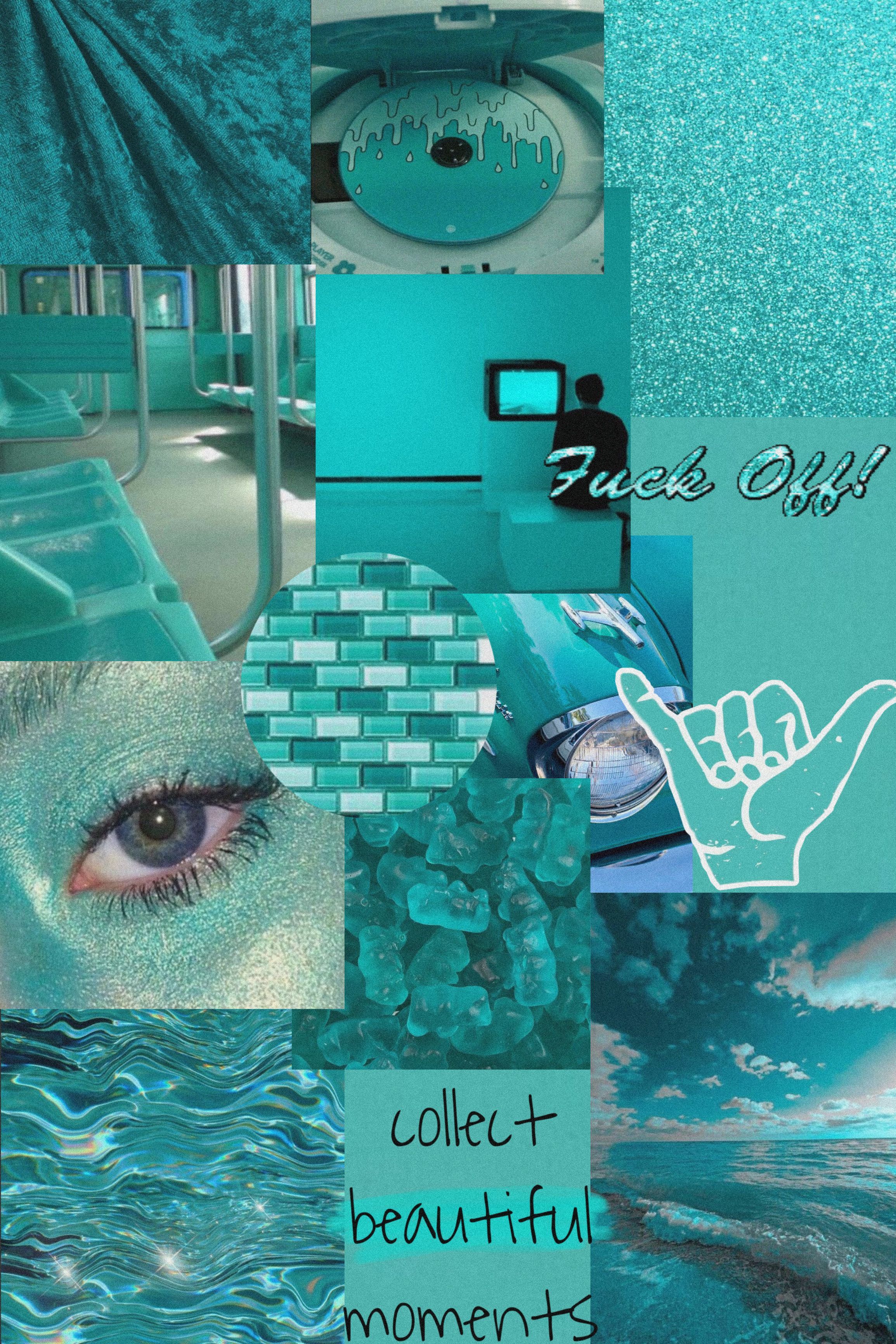 Collage, Auge, Meer, Ästhetik, Cyan, QHD+, Hintergrundbild fürs Handy