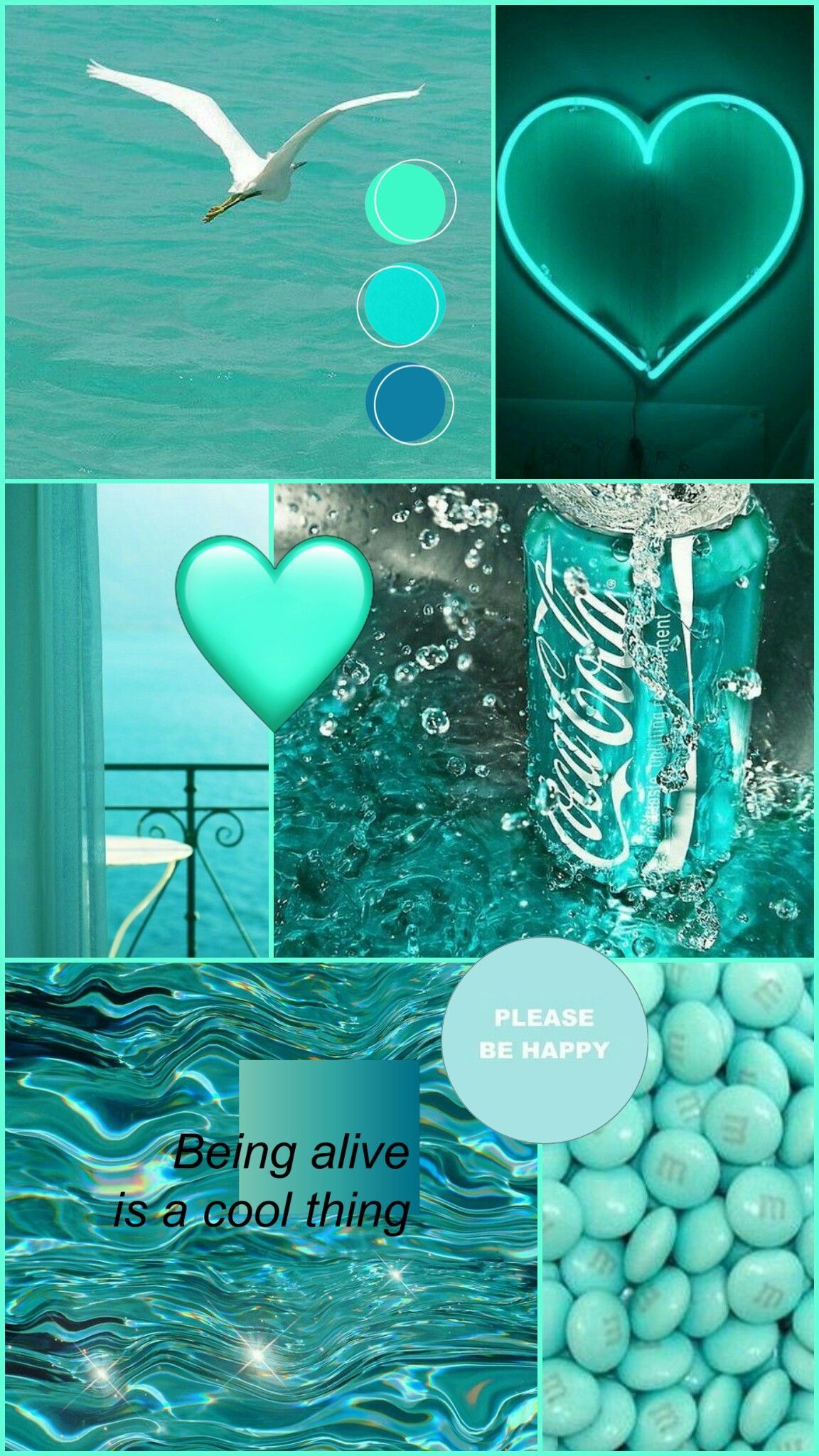 Collage, Herz, Neon, Möwe, Türkis Ästhetik, Full HD, Sperrbildschirm fürs iPhone
