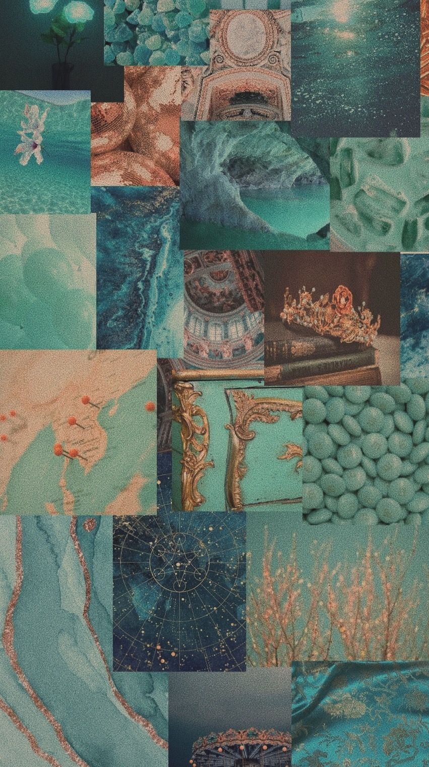 Collage, Vintage, Petrol, Kupfer, HD, Handy-Hintergrund im Hochformat