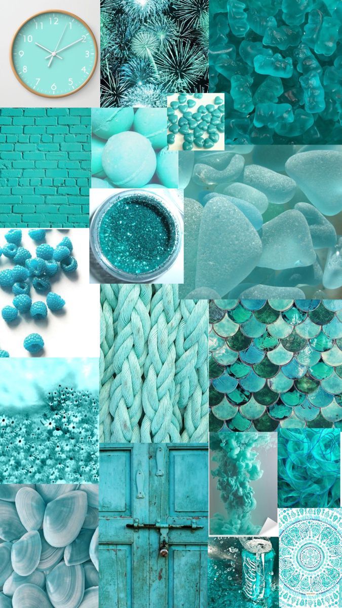 Collage, Muscheln, Glitzer, Cyan, Hochformat, Hintergrundbild fürs Smartphone